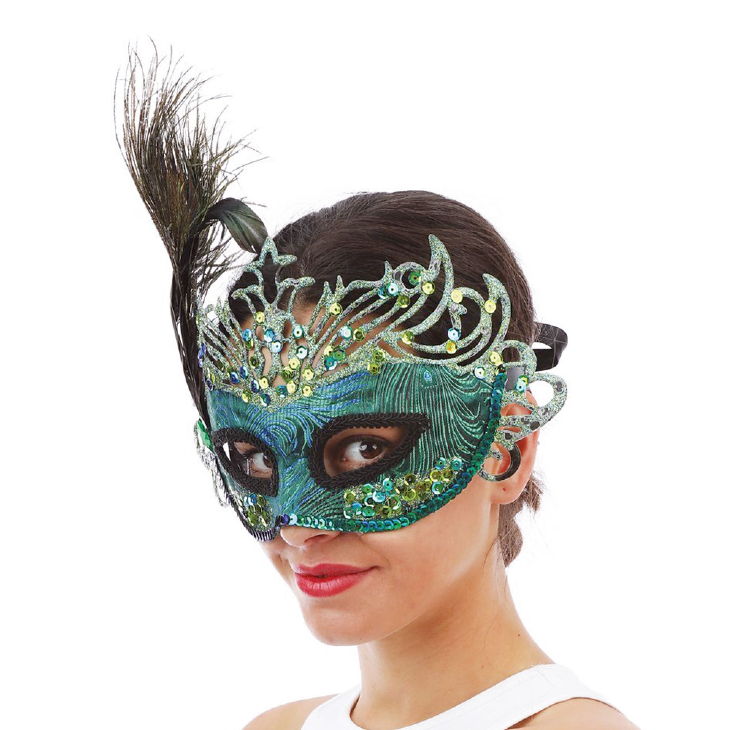 Ögonmask Påfågel Glitter med Fjädrar - One size