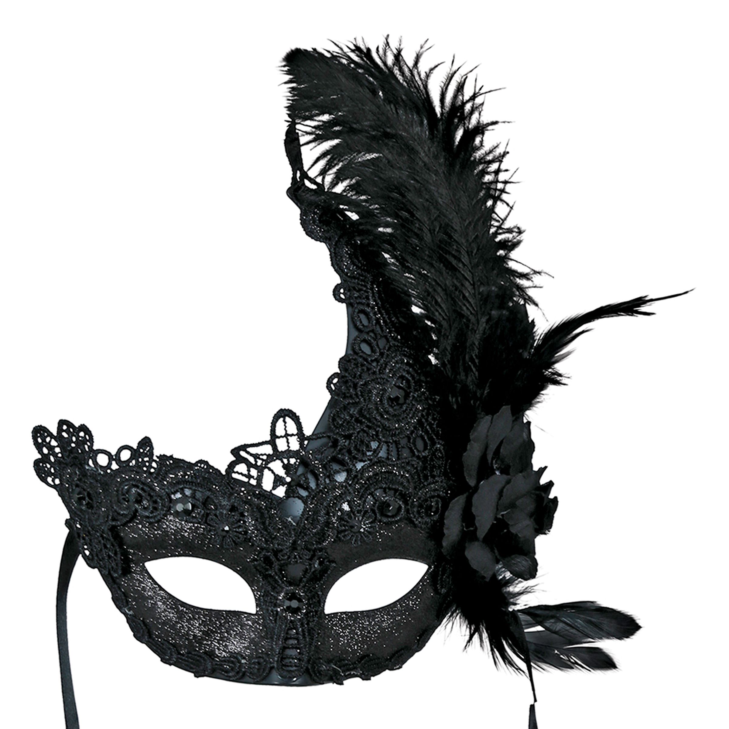 Ögonmask Svart med Fjädrar - One size | Hem - Maskerad - Masker - Vuxenmasker | Pryloteket