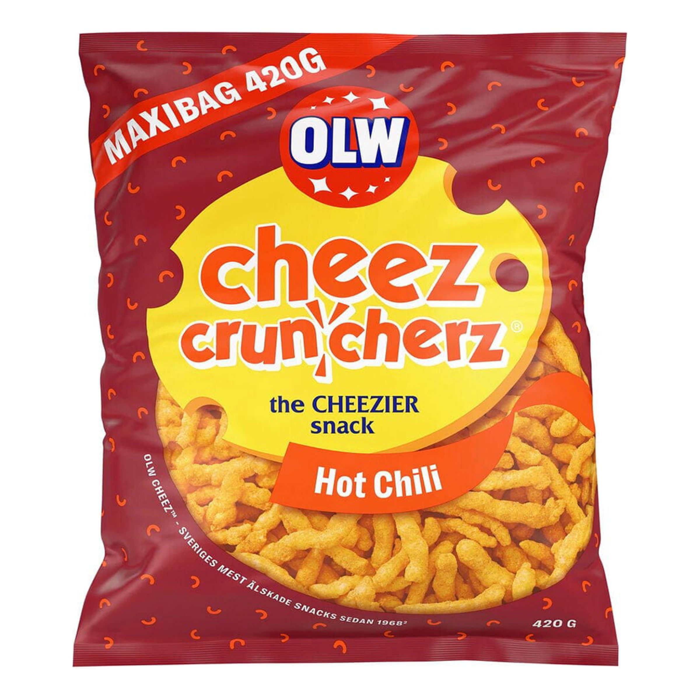 OLW Maxibag Cheez Cruncherz Hot Chili - 420 gram | Hem - Godis & Läsk - Snacks - Ostbågar | Pryloteket