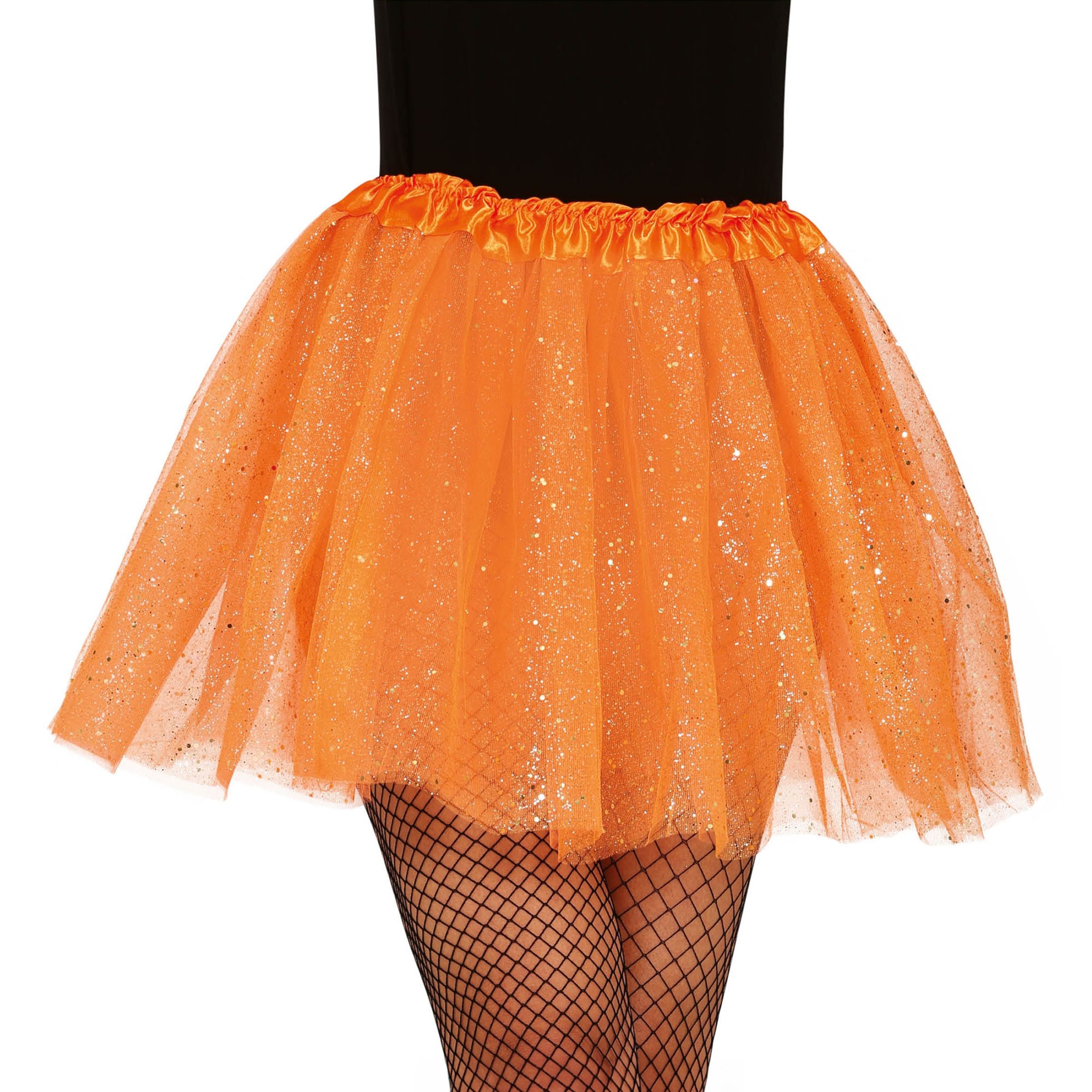 Läs mer om Orange Tyllkjol med Glitter - One size
