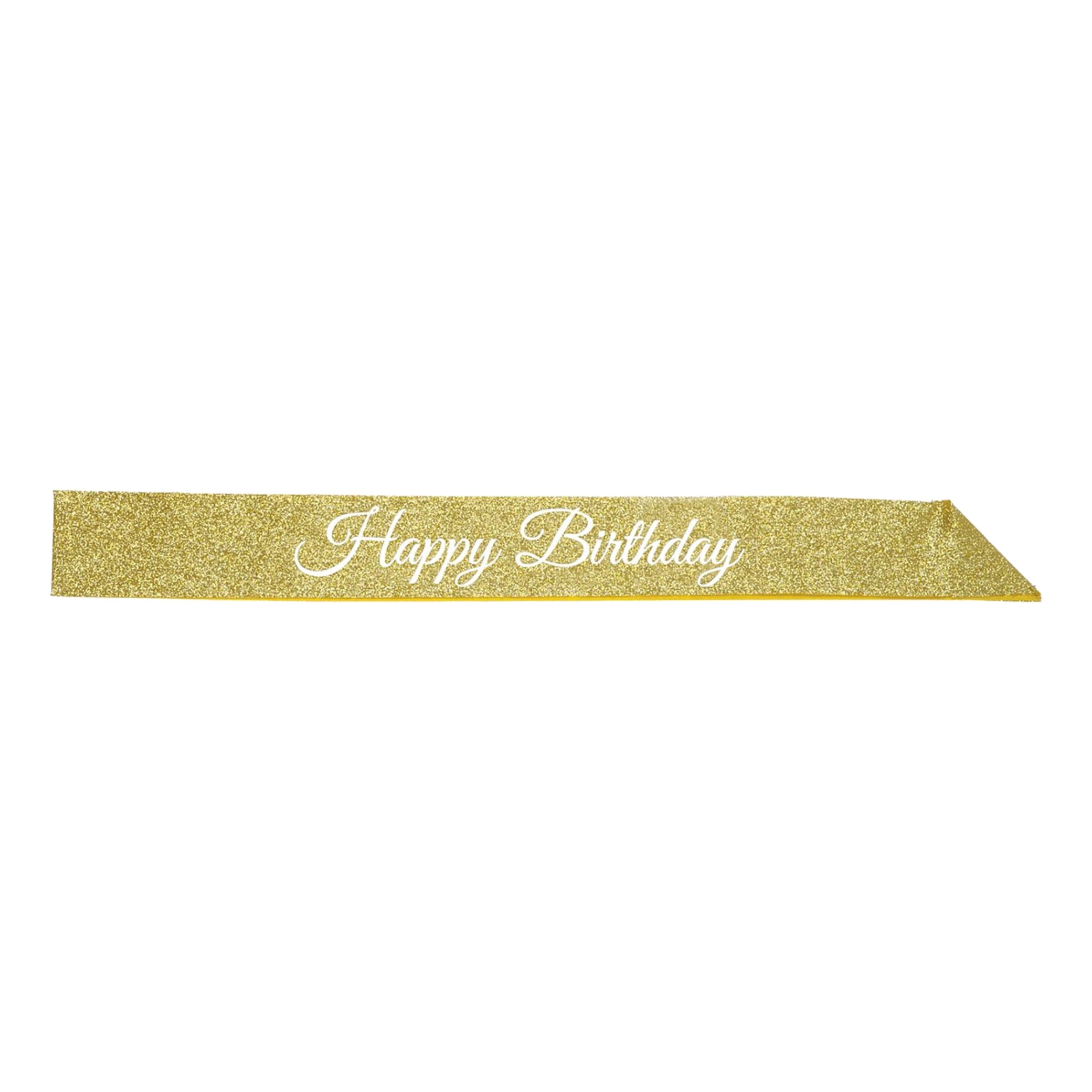 Läs mer om Ordensband Happy Birthday Guld Glitter