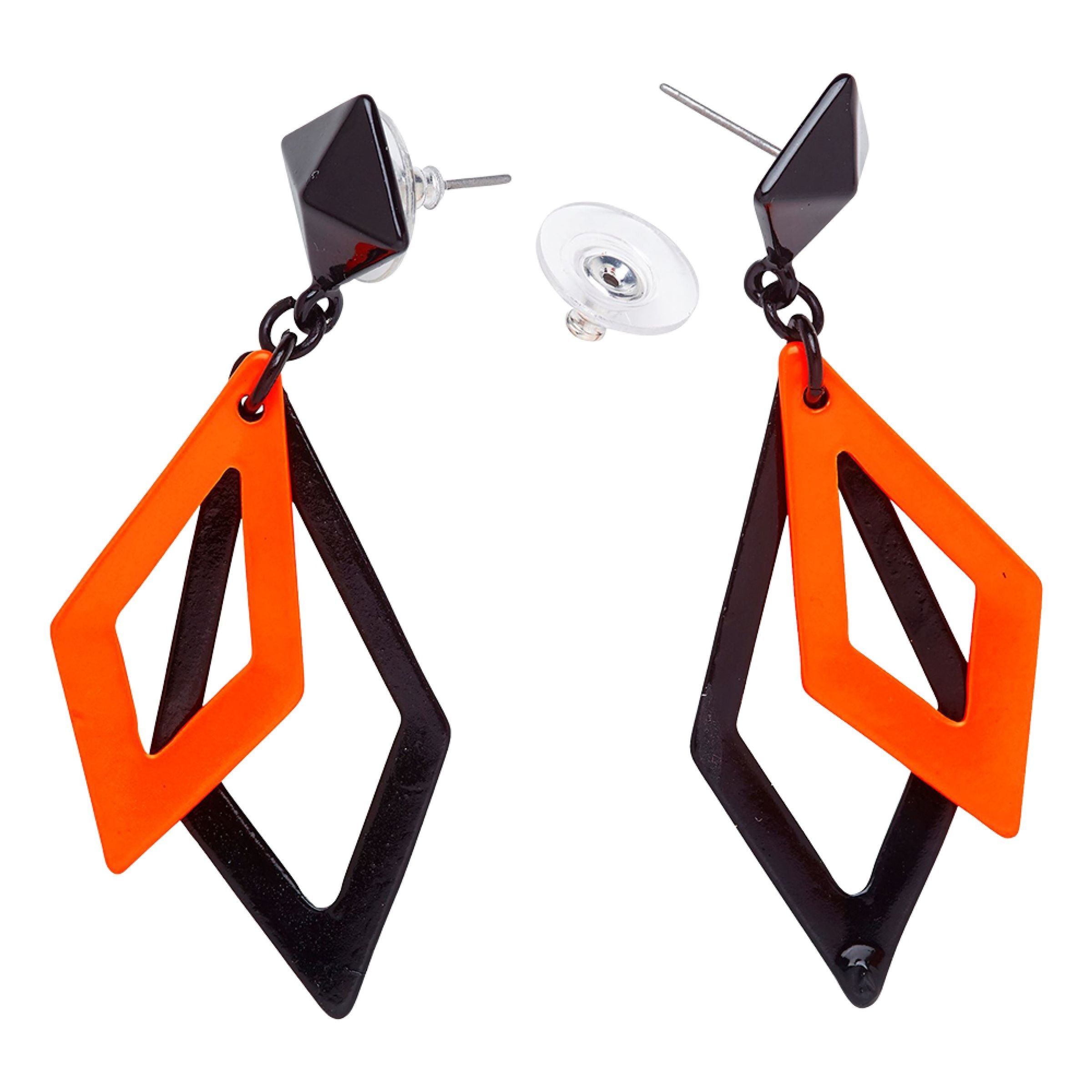 Örhängen 80-tal Romb Svart/Orange | Hem - Maskerad - Maskeraddräkter - 80-Tals Kläder | Maskeradspecialisten