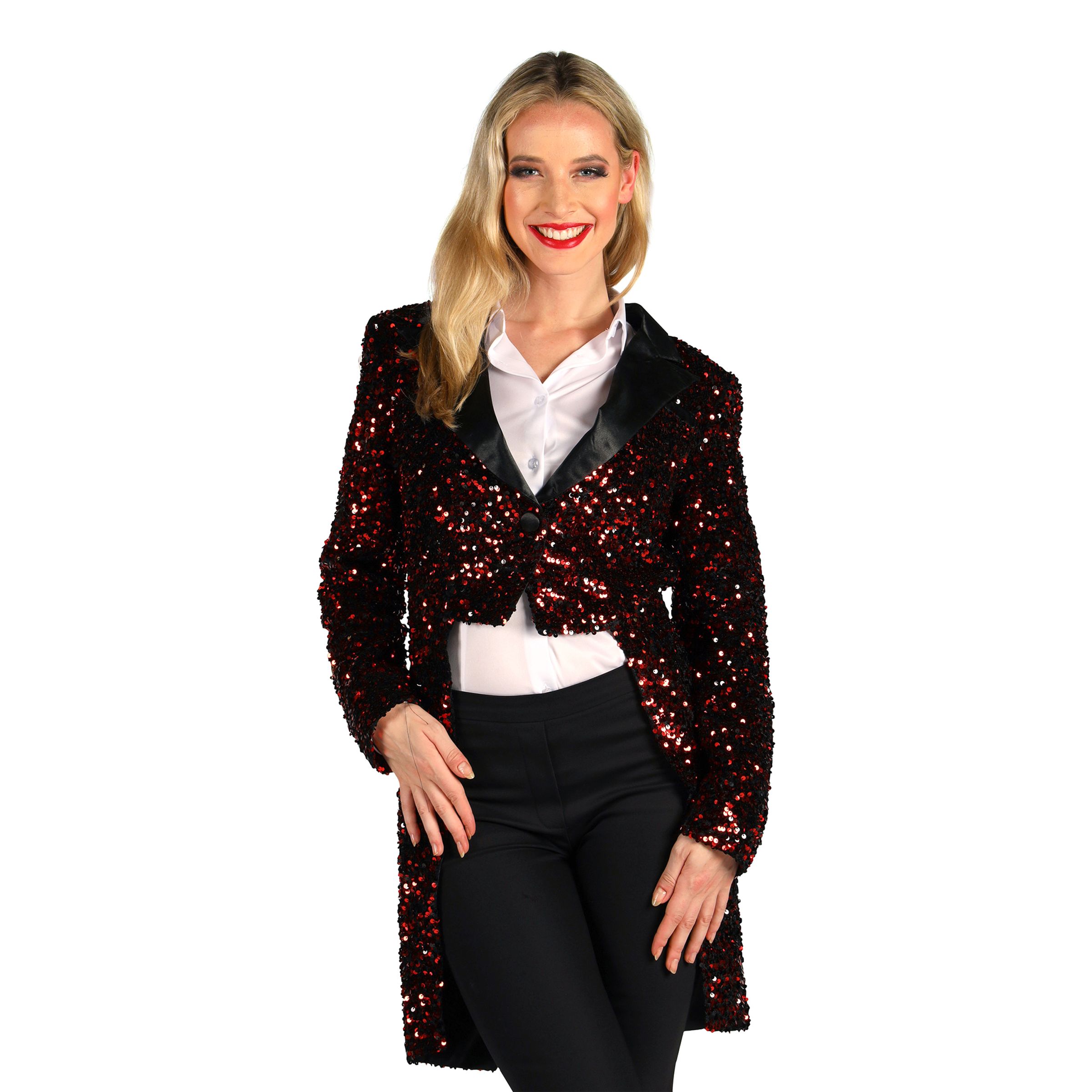 Paljettfrack Dam Svart/Röd Deluxe - X-Large | Hem - Maskerad - Maskeraddräkter - Plus-size dräkter | Pryloteket