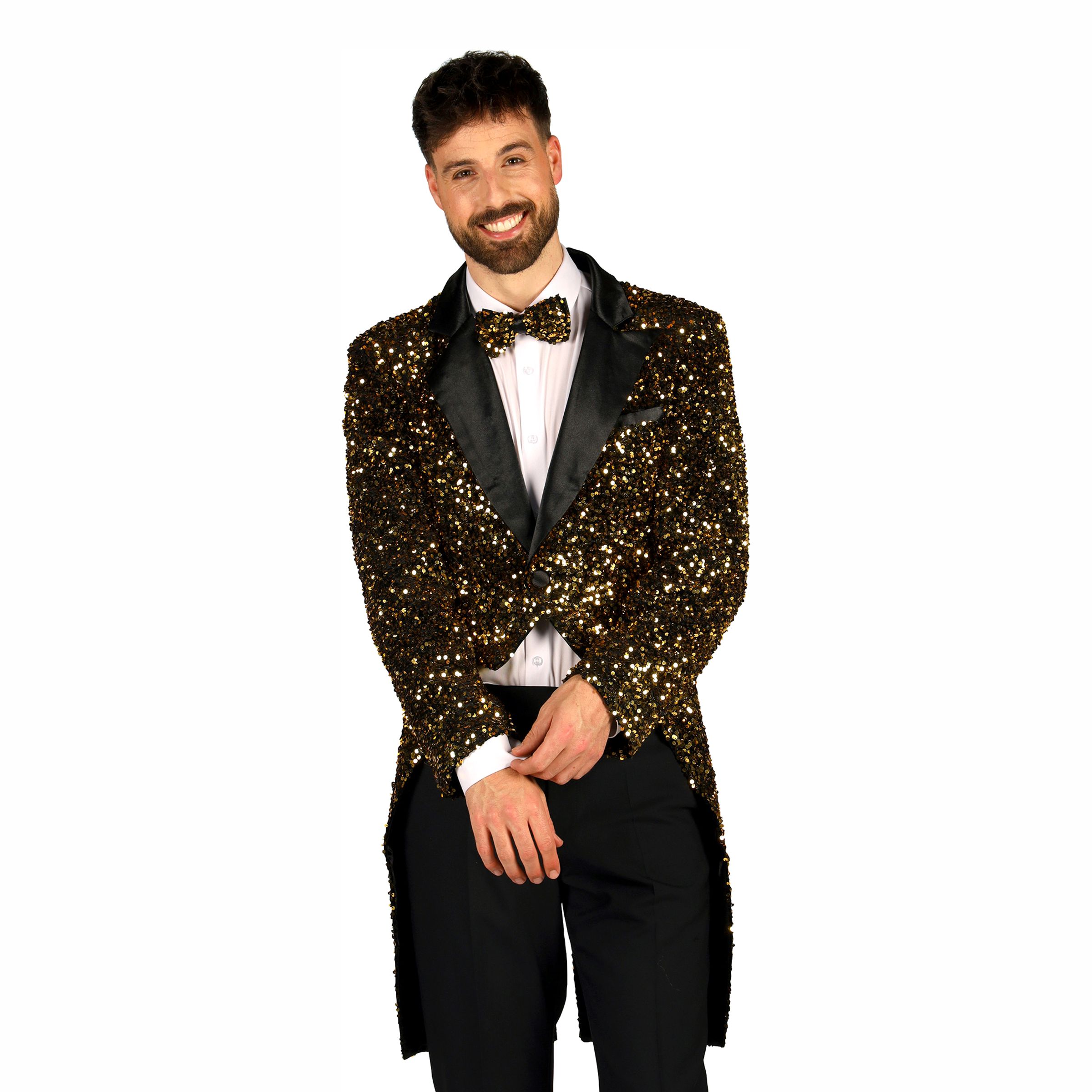 Paljettfrack Herr Svart/Guld Deluxe - XXX-Large | Hem - Maskerad - Maskeraddräkter - Plus-size dräkter | Pryloteket