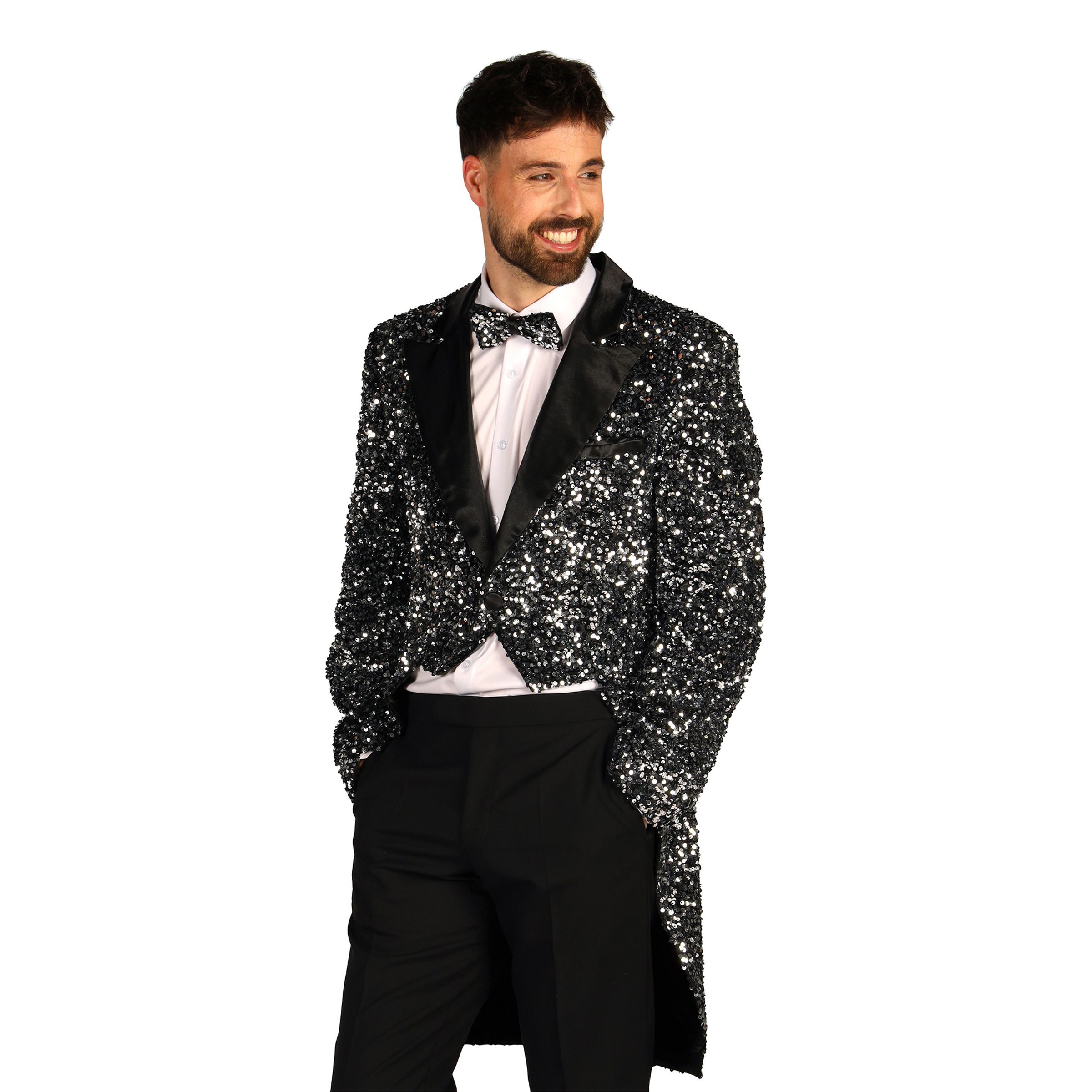 Paljettfrack Herr Svart/Silver Deluxe - XX-Large | Hem - Maskerad - Maskeraddräkter - Plus-size dräkter | Pryloteket