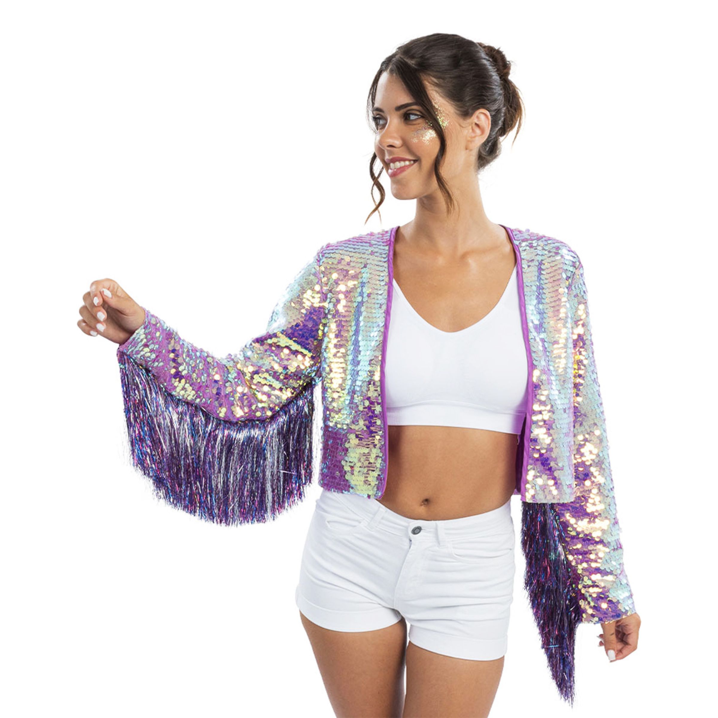 Paljettjacka Lila med Fransar - Medium | Hem - Roliga Prylar - Kläder - Jackor | Pryloteket