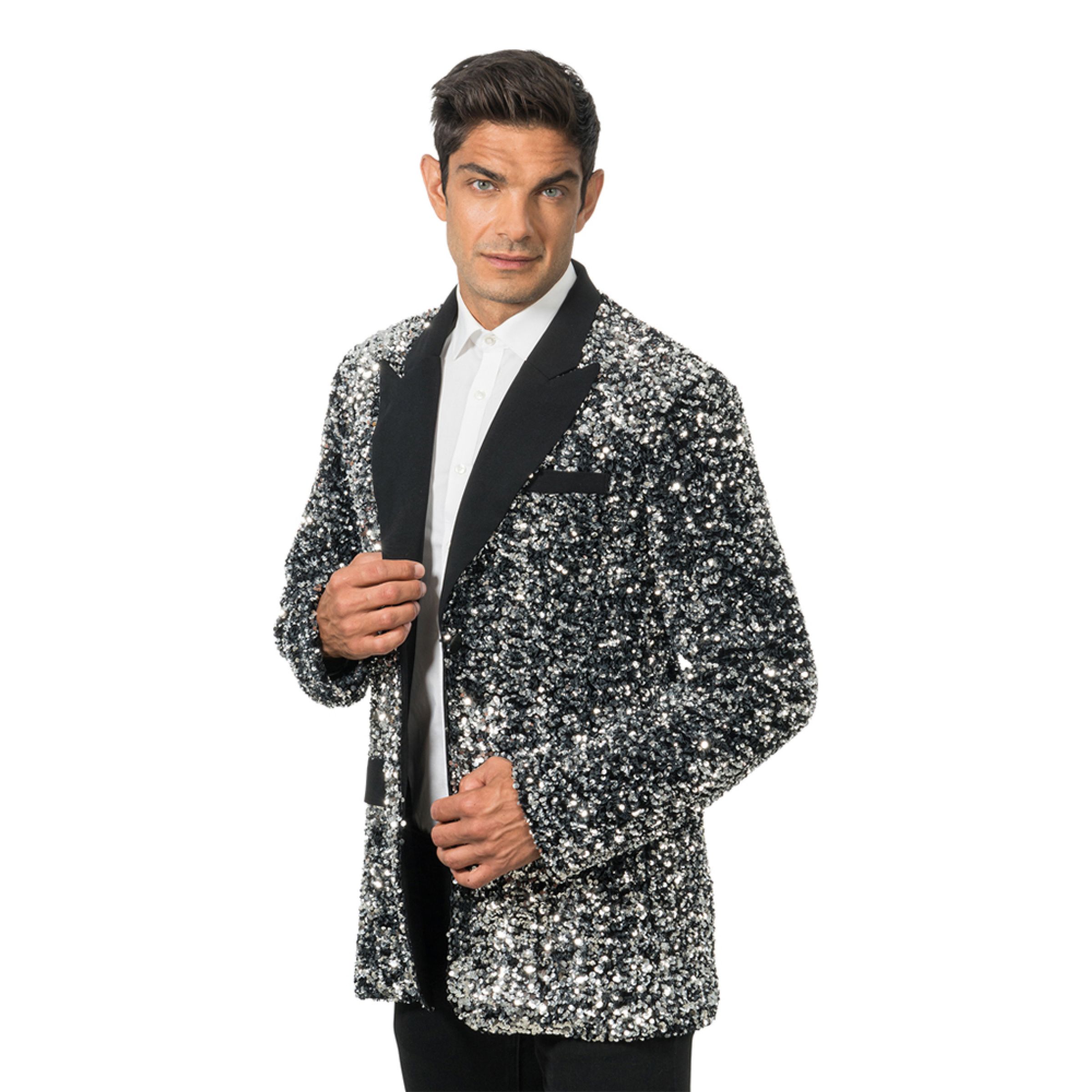 Paljettkavaj Herr Silver - Medium | Hem - Teman - Färger - Silver | Maskeradspecialisten