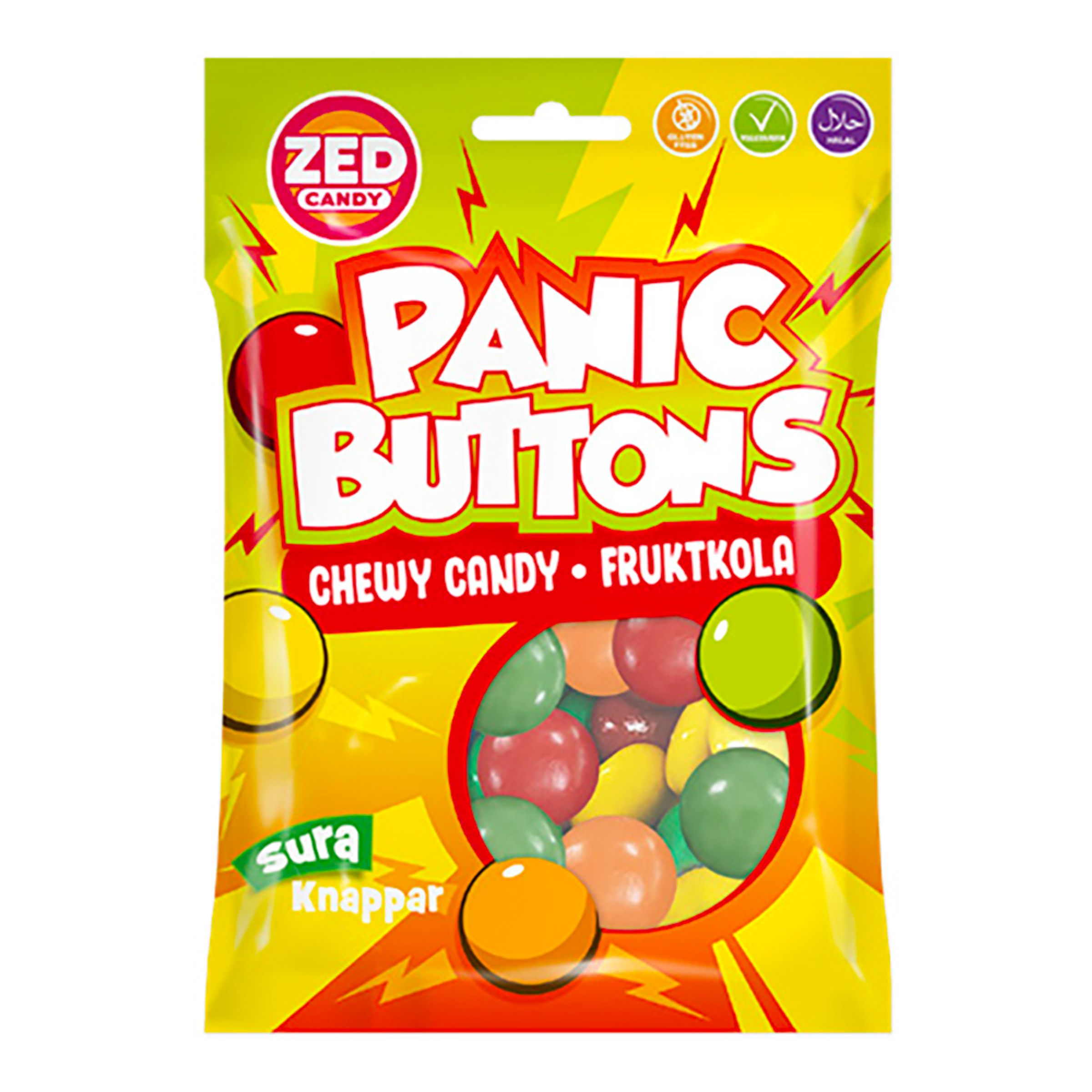 Läs mer om Panic Buttons Fruktkola - 107 gram