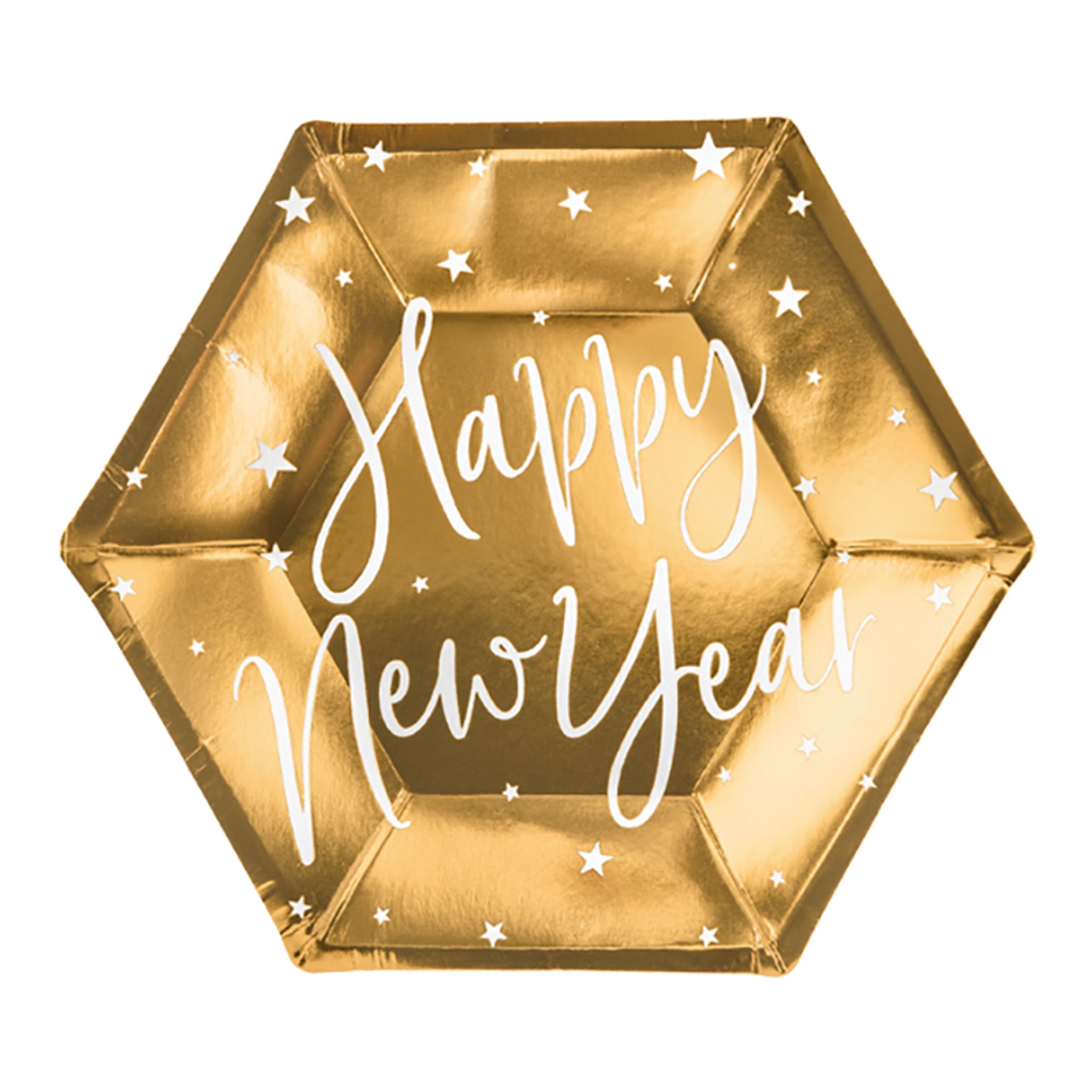 Läs mer om Pappersassietter Happy New Year Guld Hexagon Celebrate - 6-pack