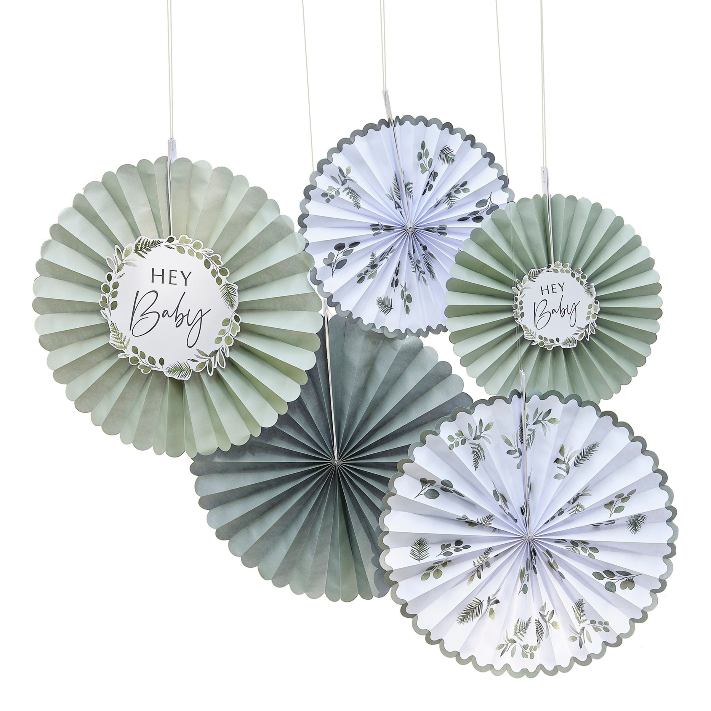 Pappersfjädrar Hey Baby Grön - 5-pack | Hem - Teman - Färger - Grön | Party Outlet