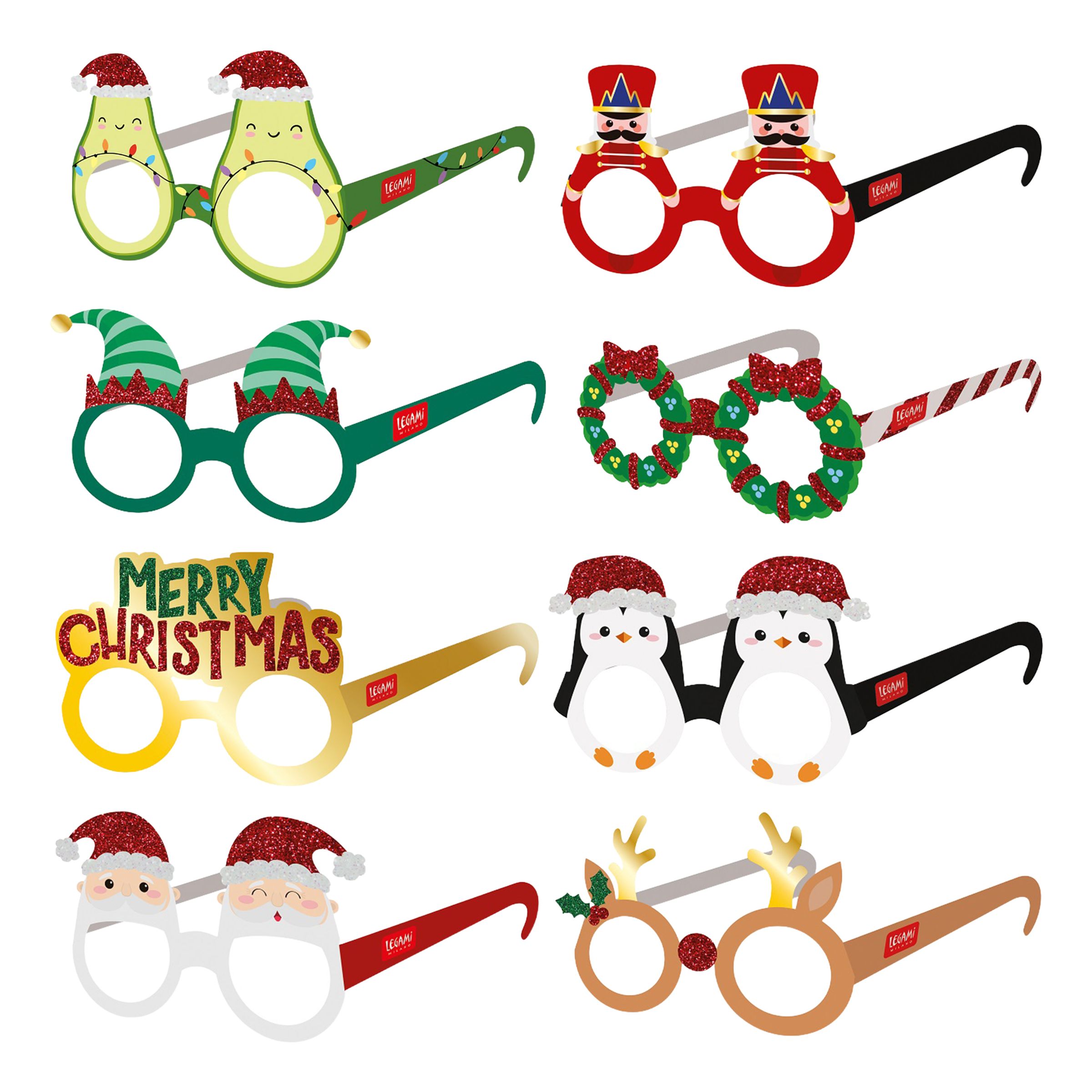 Pappersglasögon Julmotiv - 8-pack | Hem - Maskerad - Tillbehör - Glasögon | Party Outlet