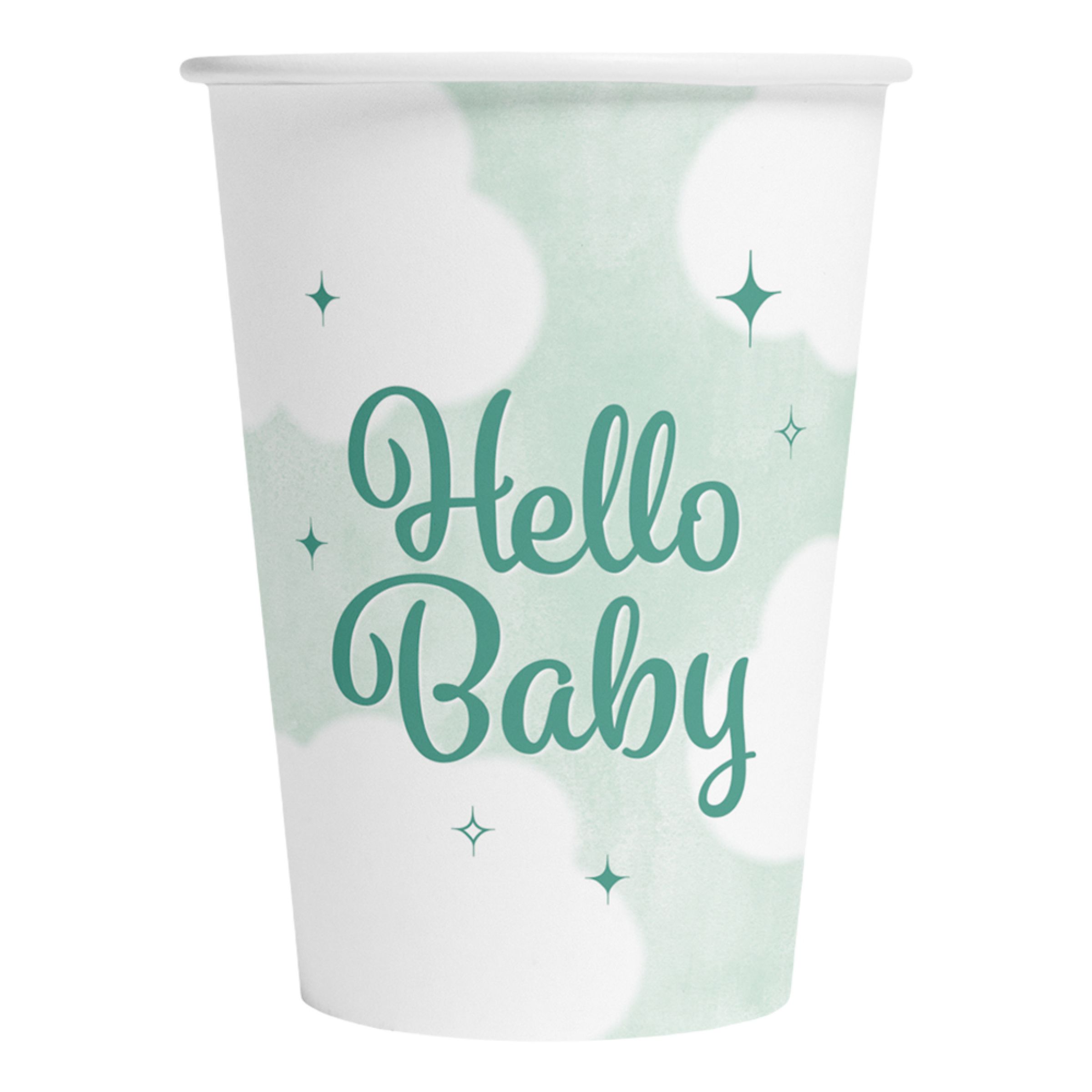Pappersmuggar Hello Baby - 8-pack | Hem - Festartiklar - Dukning - Engångsmuggar & Glas - Pappersmuggar | Maskeradspecialisten