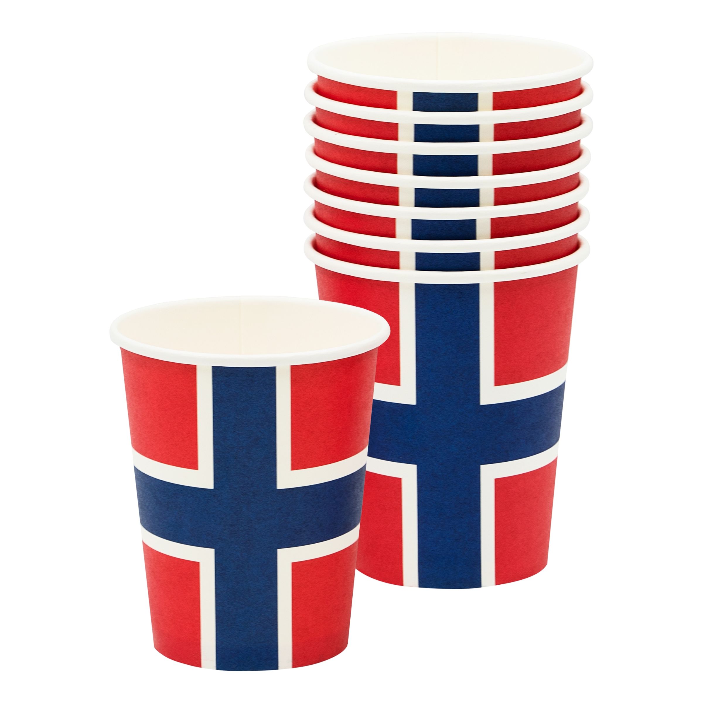 Läs mer om Pappersmuggar Norska Flaggan - 8-pack