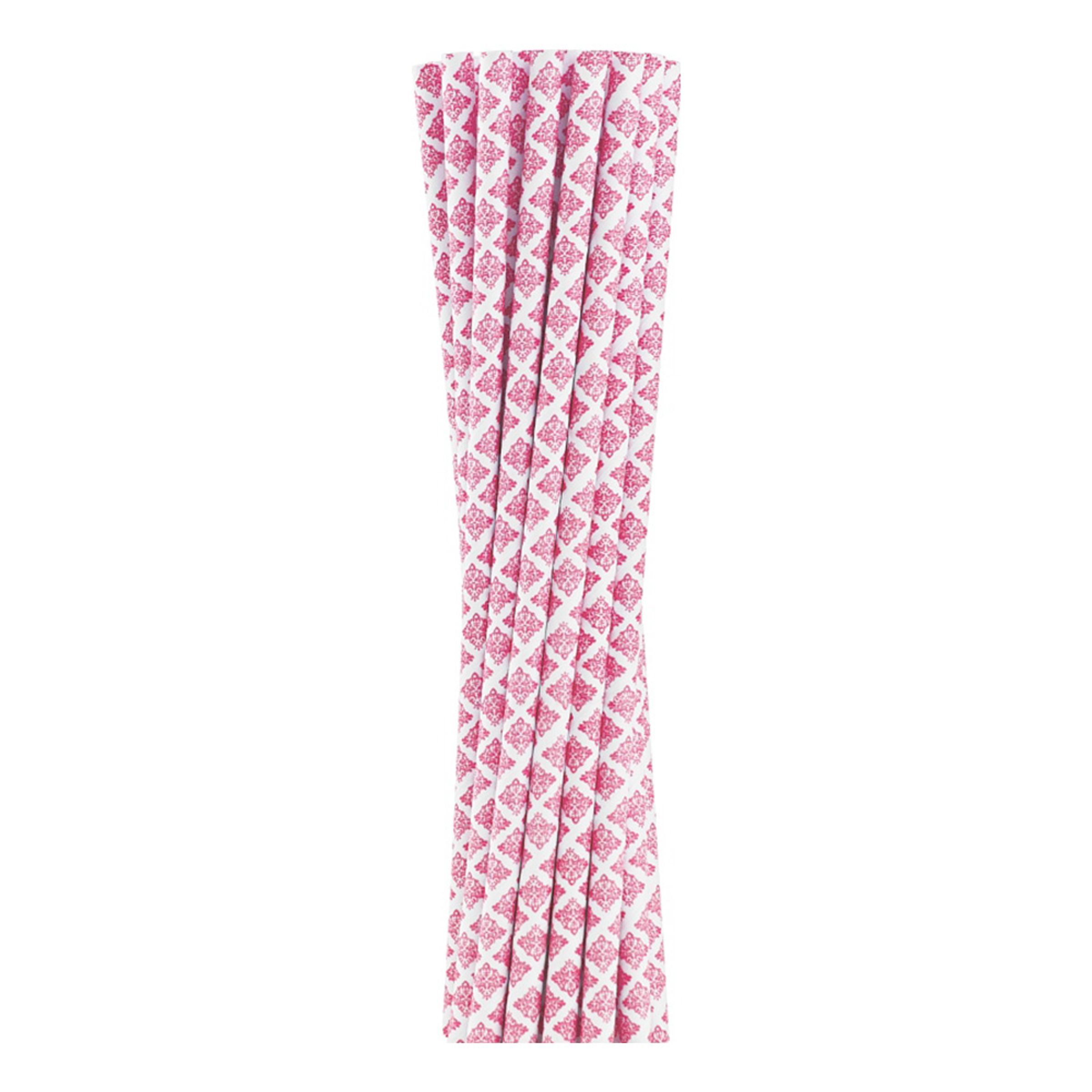 Papperssugrör Rosa Lace - 12-pack