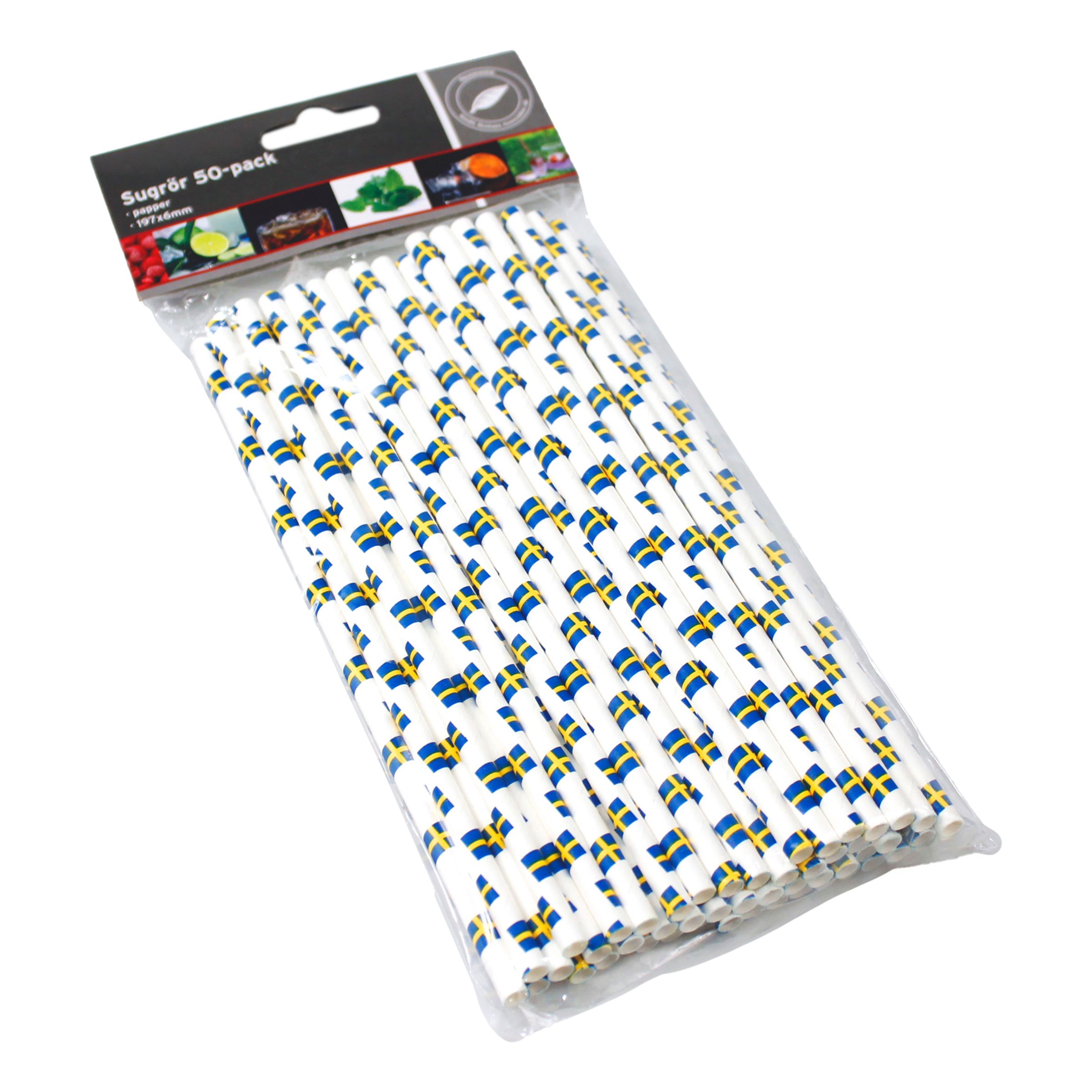 Papperssugrör Svenska Flaggan - 50-pack | Hem - Bartillbehör - Drinktillbehör - Sugrör | Pryloteket