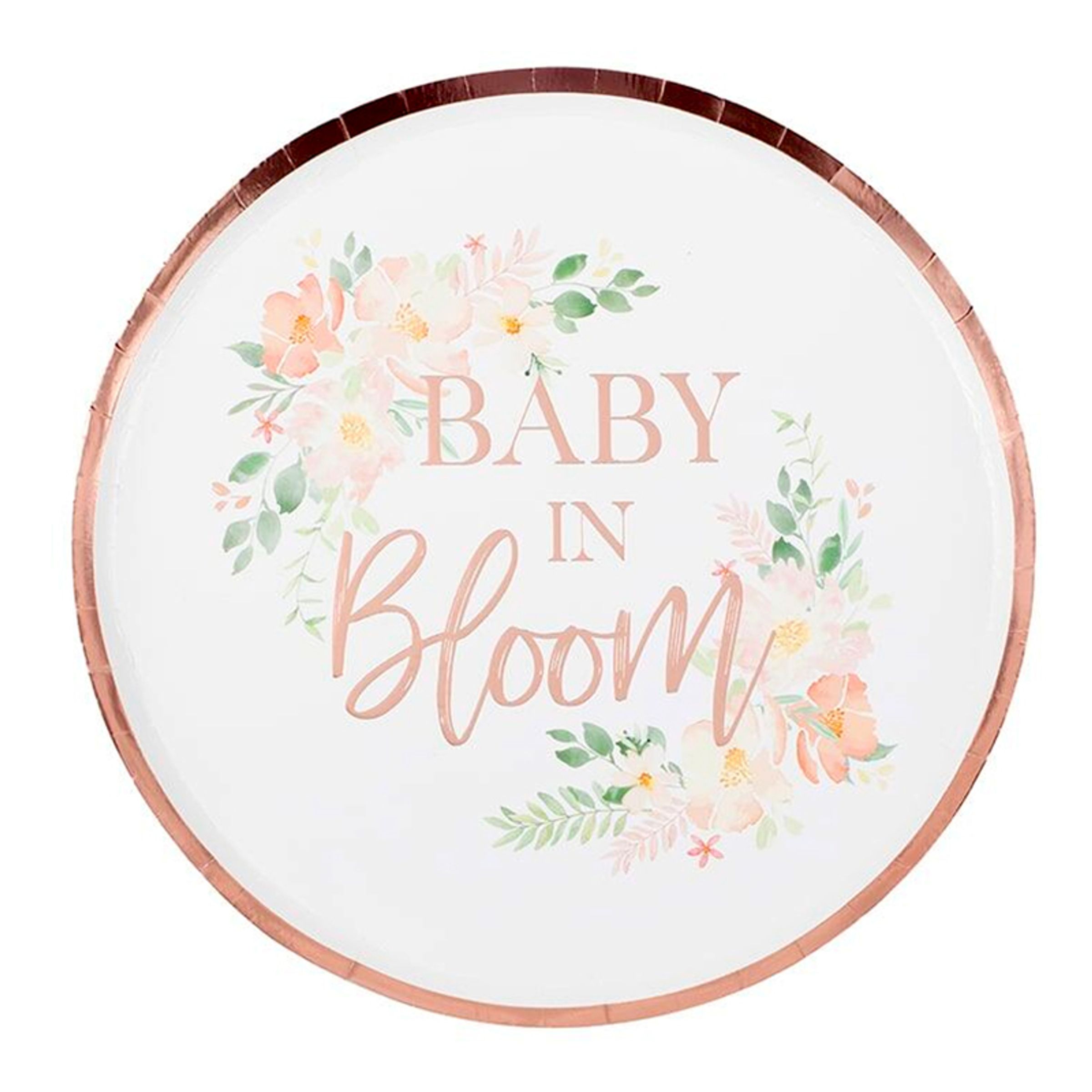 Läs mer om Papperstallrikar Baby In Bloom Roséguld - 8-pack