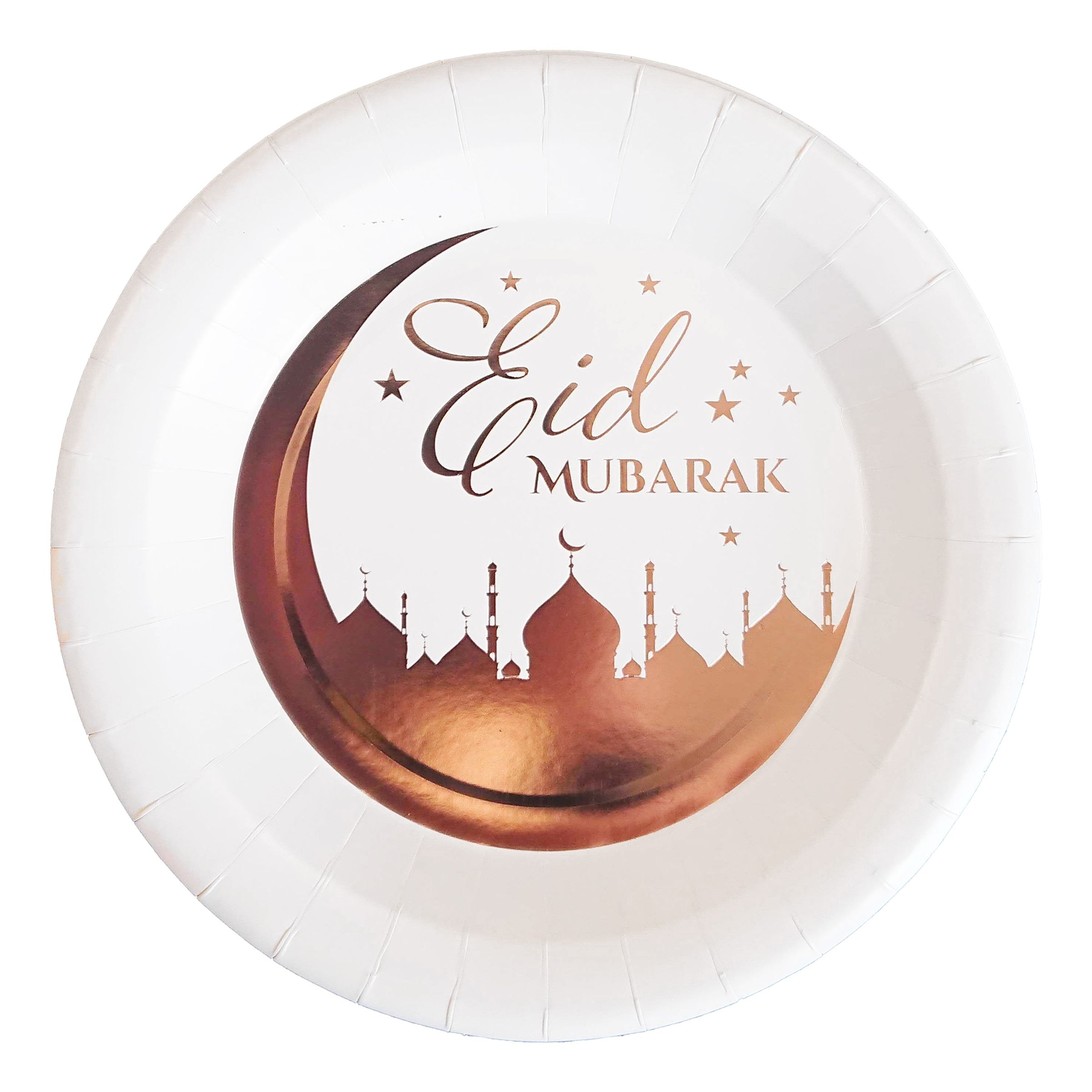 Läs mer om Papperstallrikar Eid Mubarak Roséguld - 10-pack