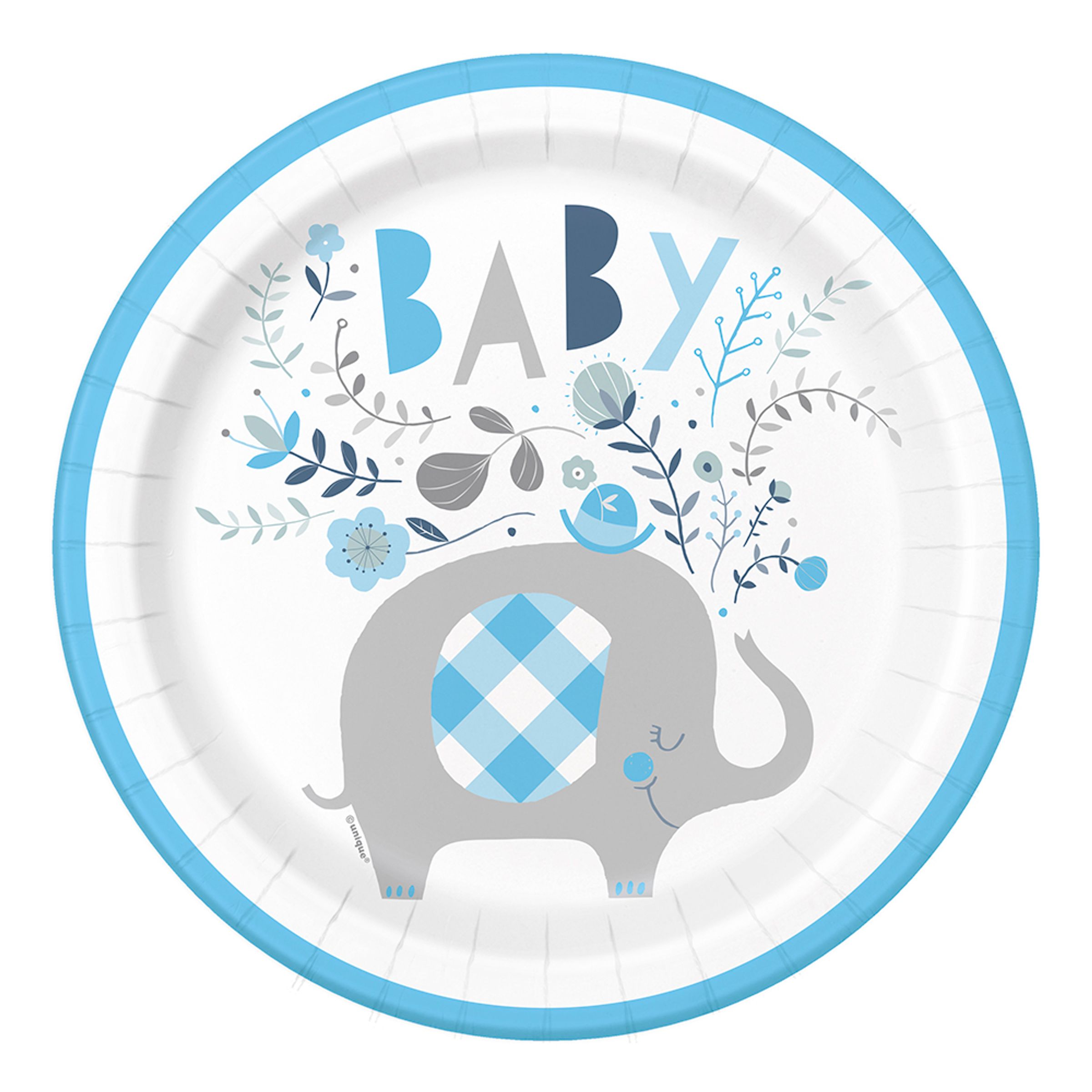 Läs mer om Papperstallrikar Elefant Baby Blå - 8-pack