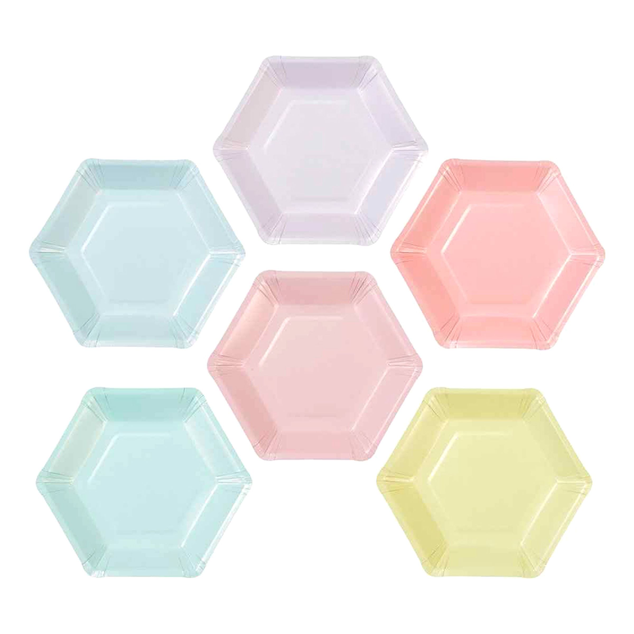 Paptallerkener Hexagon We Love Pastel - 12-stk