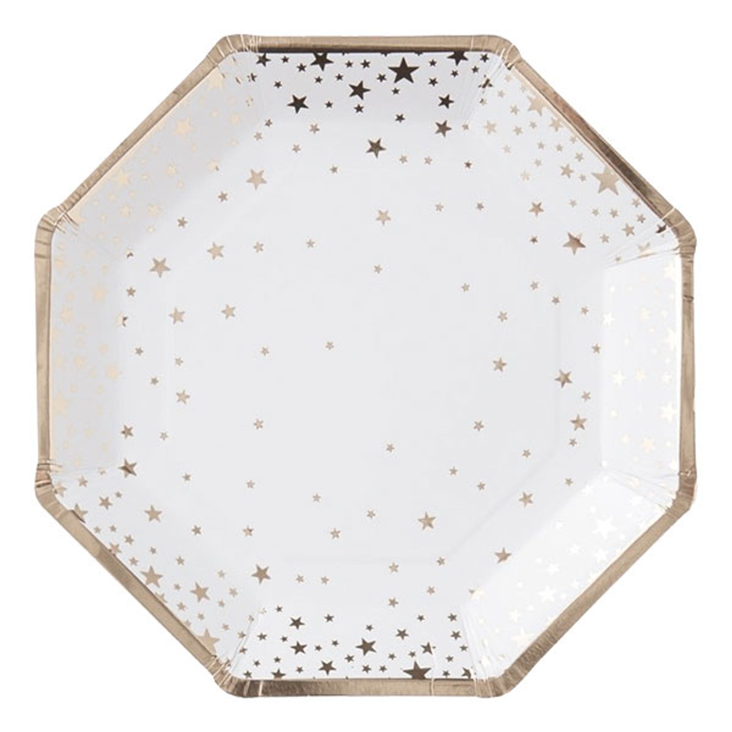 Papperstallrikar Oktagon Stjärnor Guld Metallic - 8-pack