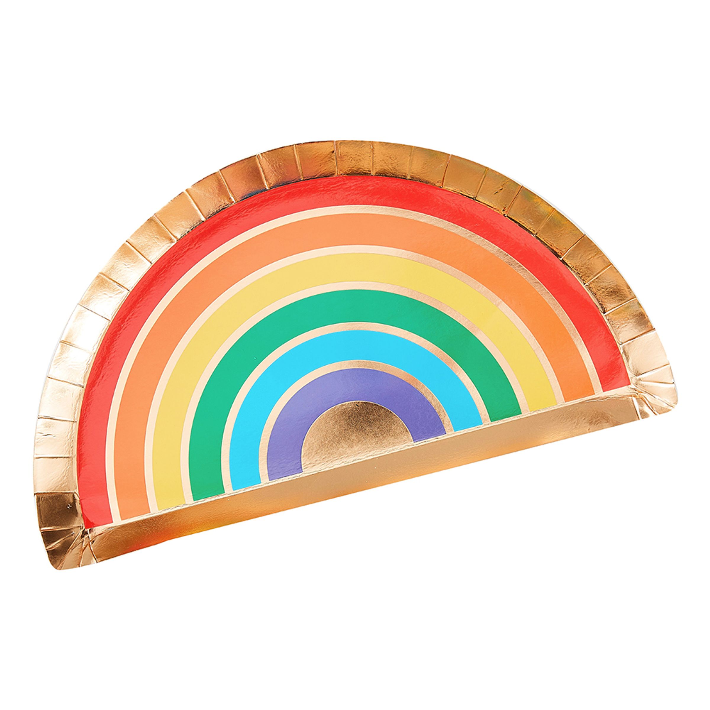 Läs mer om Papperstallrikar Regnbågsformade Guld Metallic - 8-pack