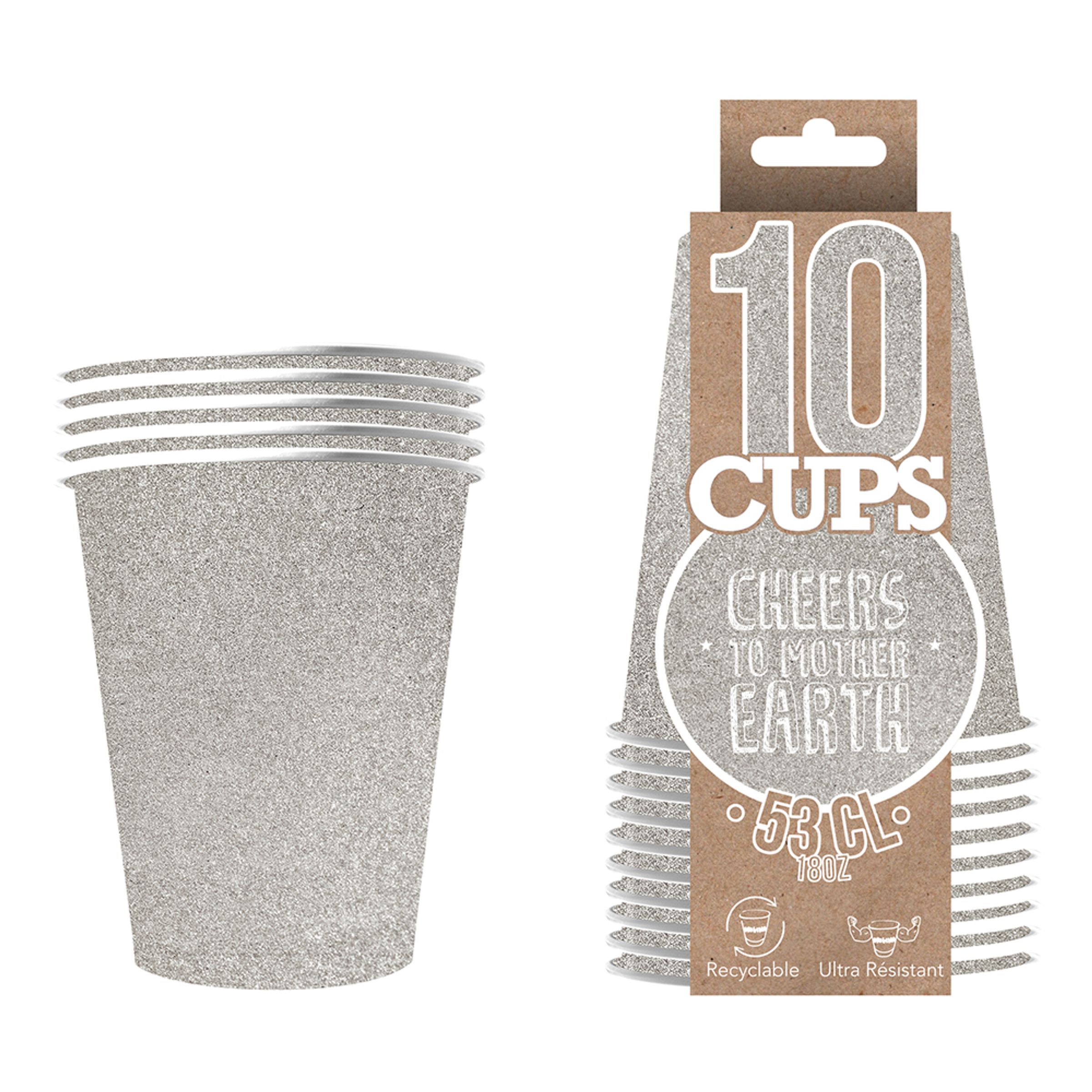 Partycups Glitter Silver - 10-pack