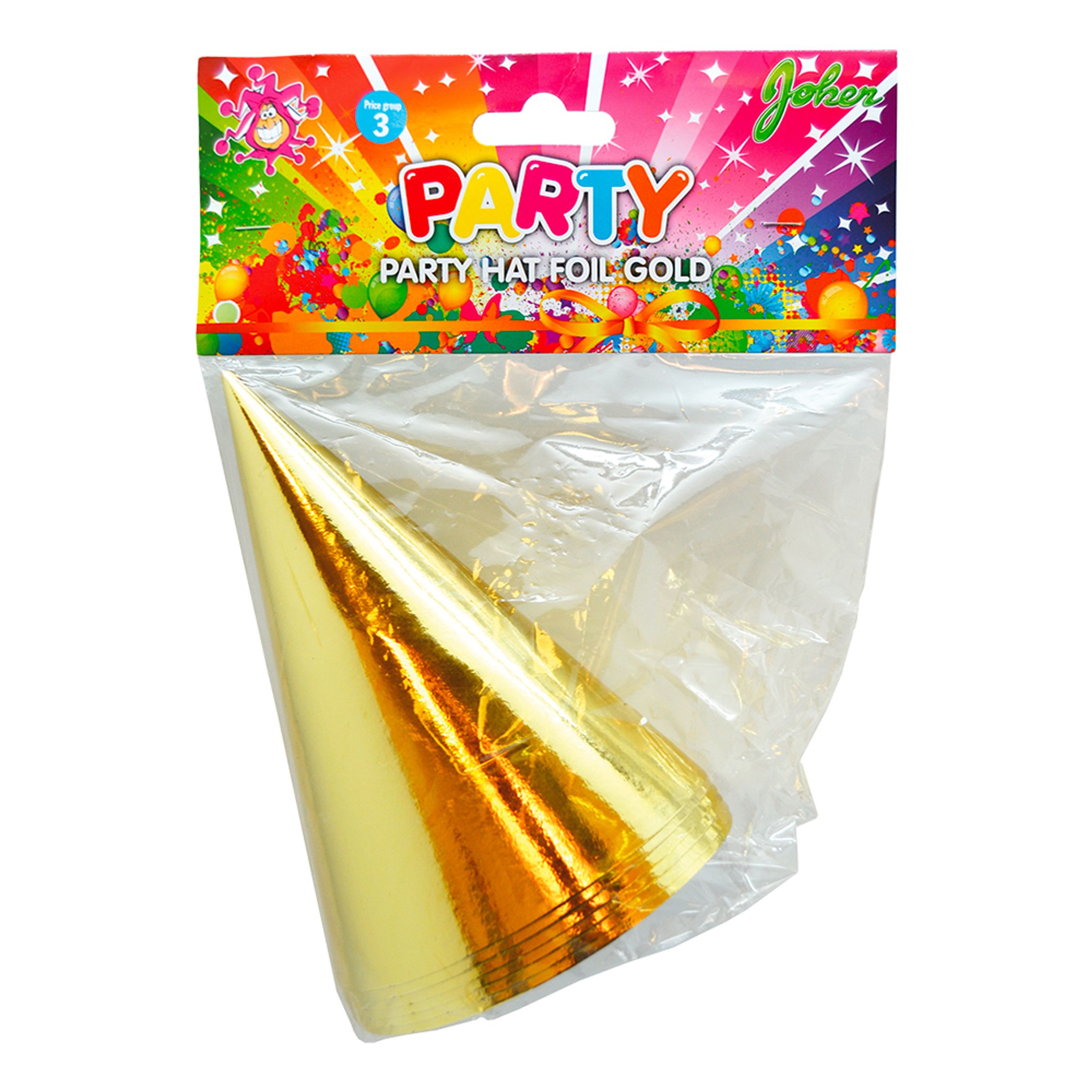 Läs mer om Partyhattar Guld Metallic - 6-pack