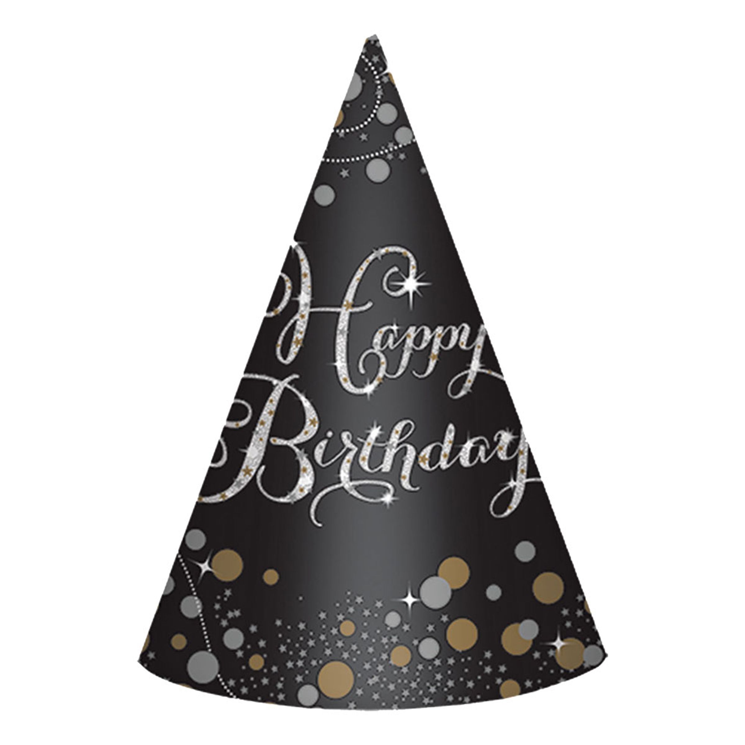 Läs mer om Partyhattar Happy Birthday Sparkling - 8-pack