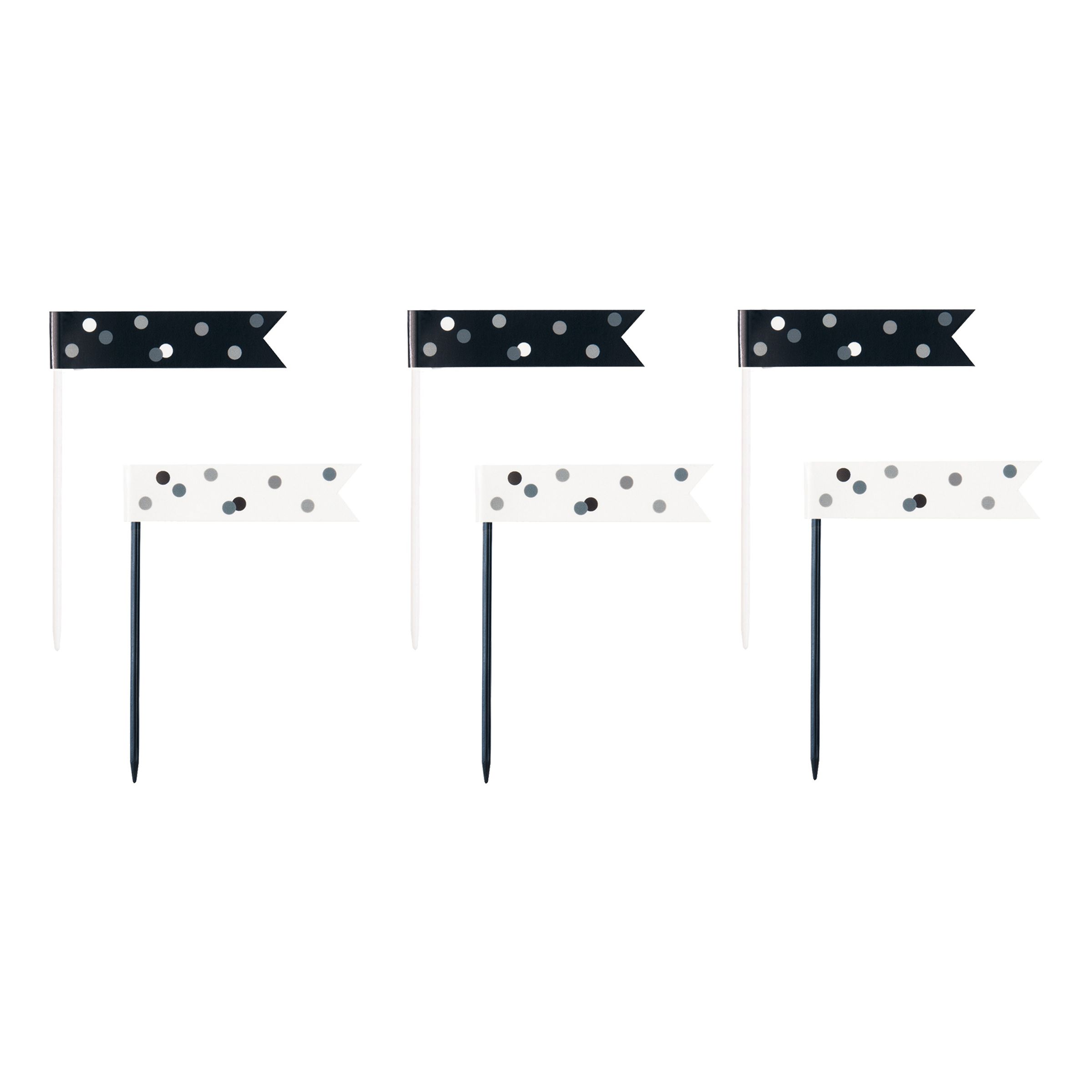 Partypicks Flaggor Svart/Vit/Silver - 6-pack | Hem - Festartiklar - Festdekoration - Tårtdekorationer | Pryloteket