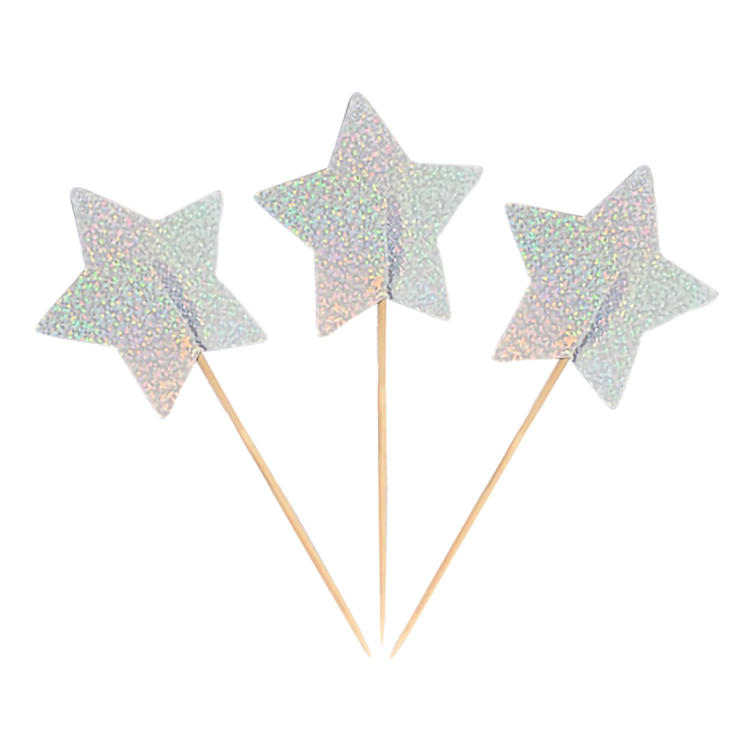 Partypicks Stjärna Guld/Silver - 12-pack | Hem - Festartiklar - Festdekoration - Tårtdekorationer | Party Outlet