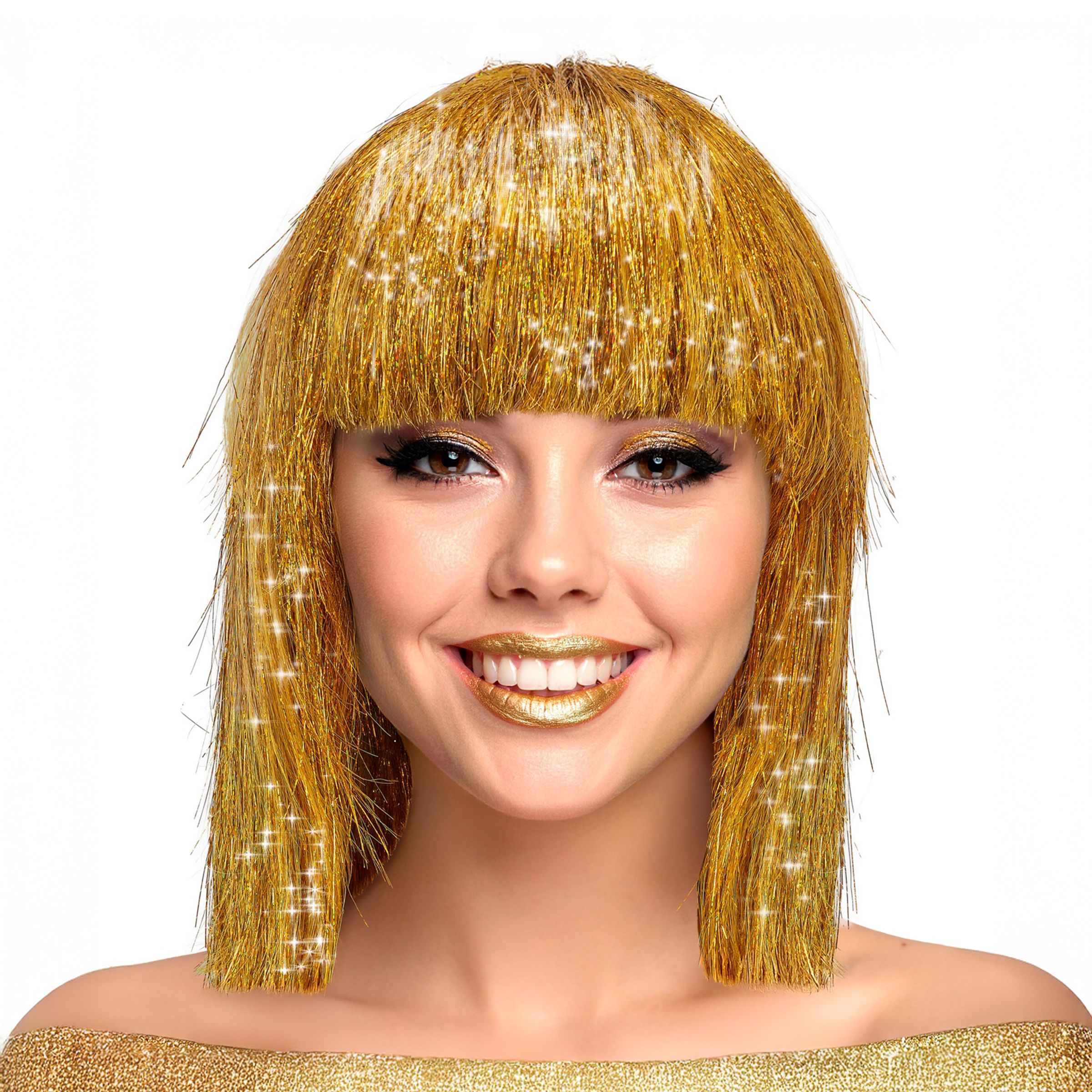 Peruk Guld Glittrig - One size | Hem - Maskerad - Peruker - Damperuker | Party Outlet