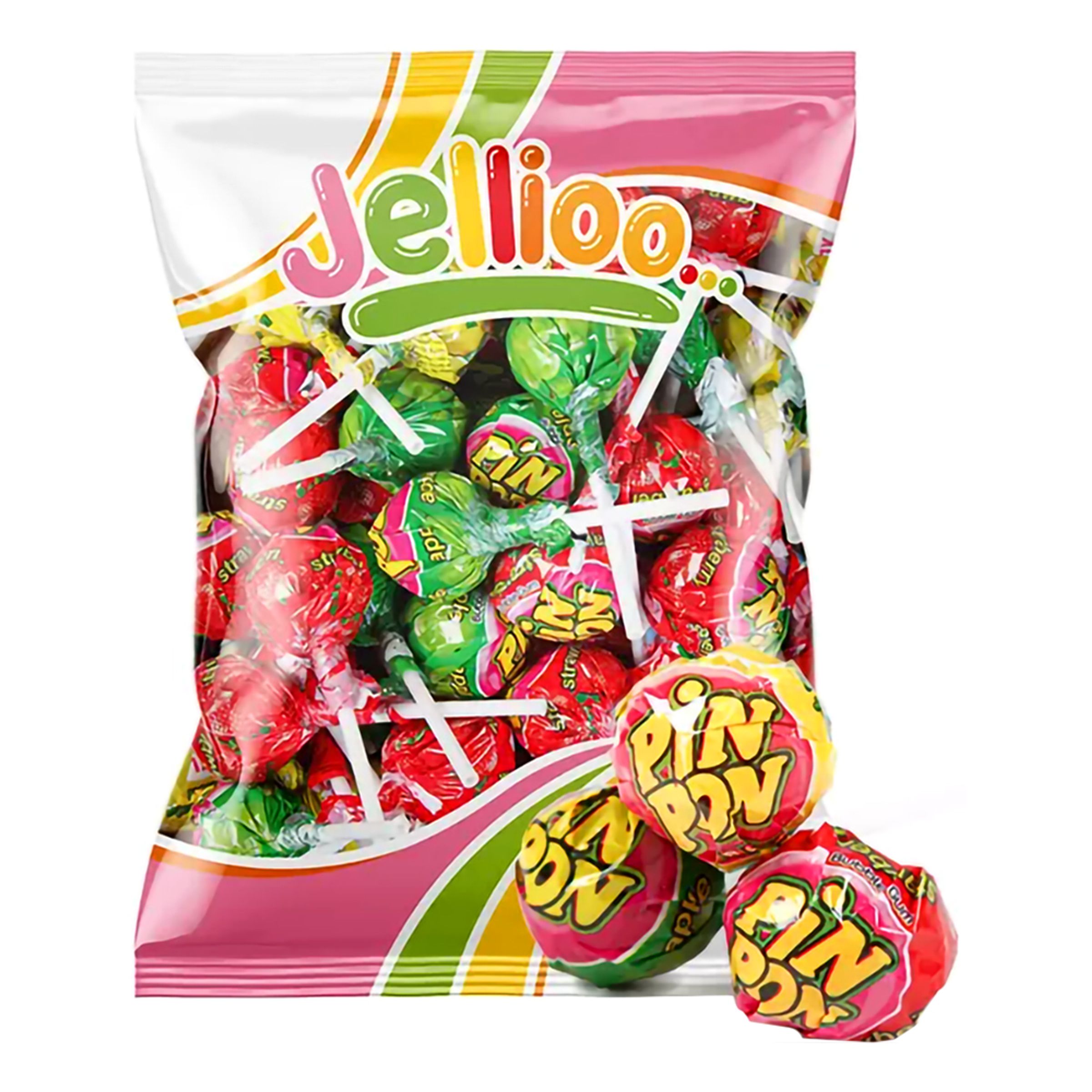 Pin Pon Lollipop Gum Sour Mix Storpack - 53-pack