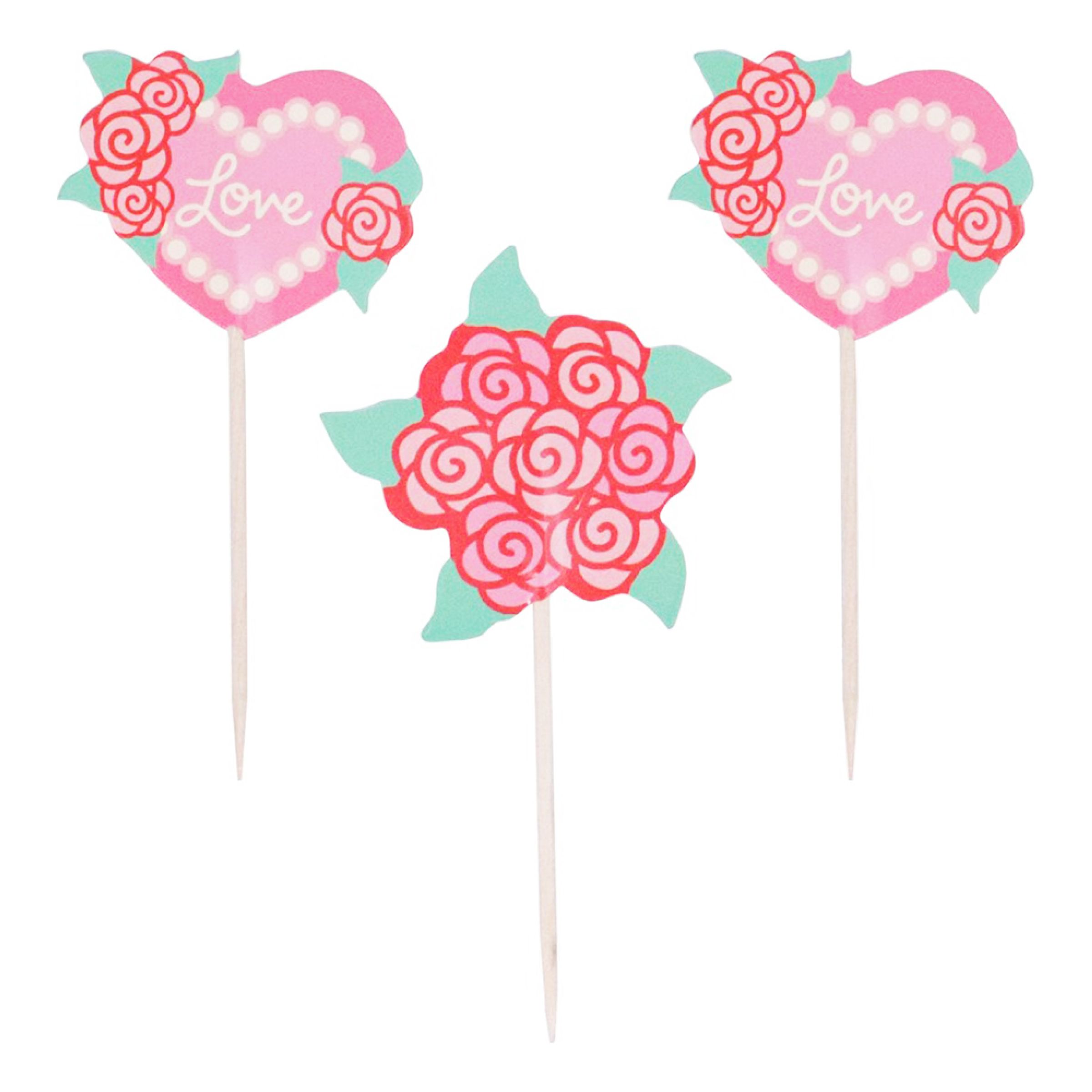 PME Tårtdekorationer Love Roses - 24-pack | Hem - Festartiklar - Festdekoration - Tårtdekorationer | Maskeradspecialisten