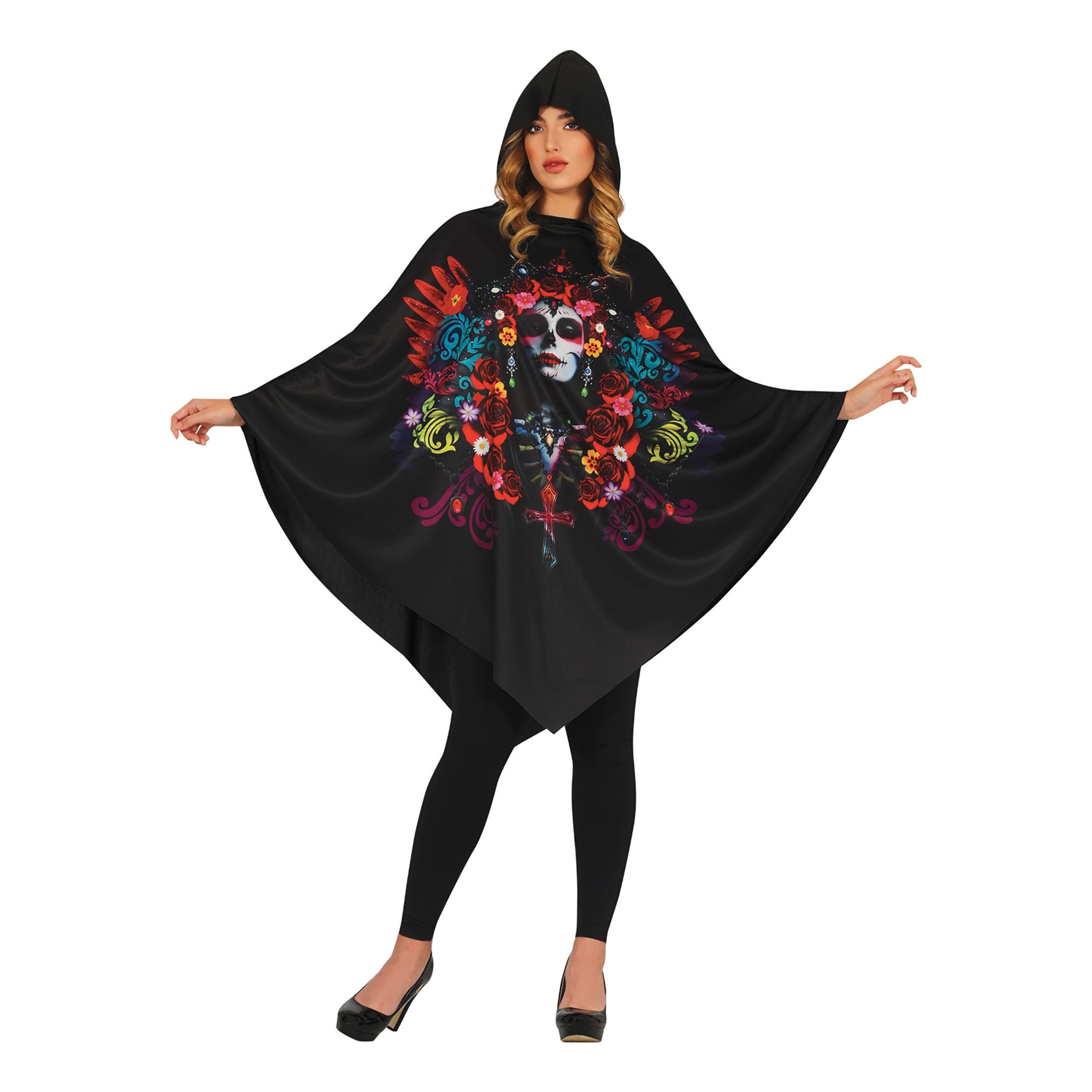 Poncho med Huva Day of the Dead - Large | Hem//Maskerad//Maskeraddräkter//Damdräkter | PartyOutlet