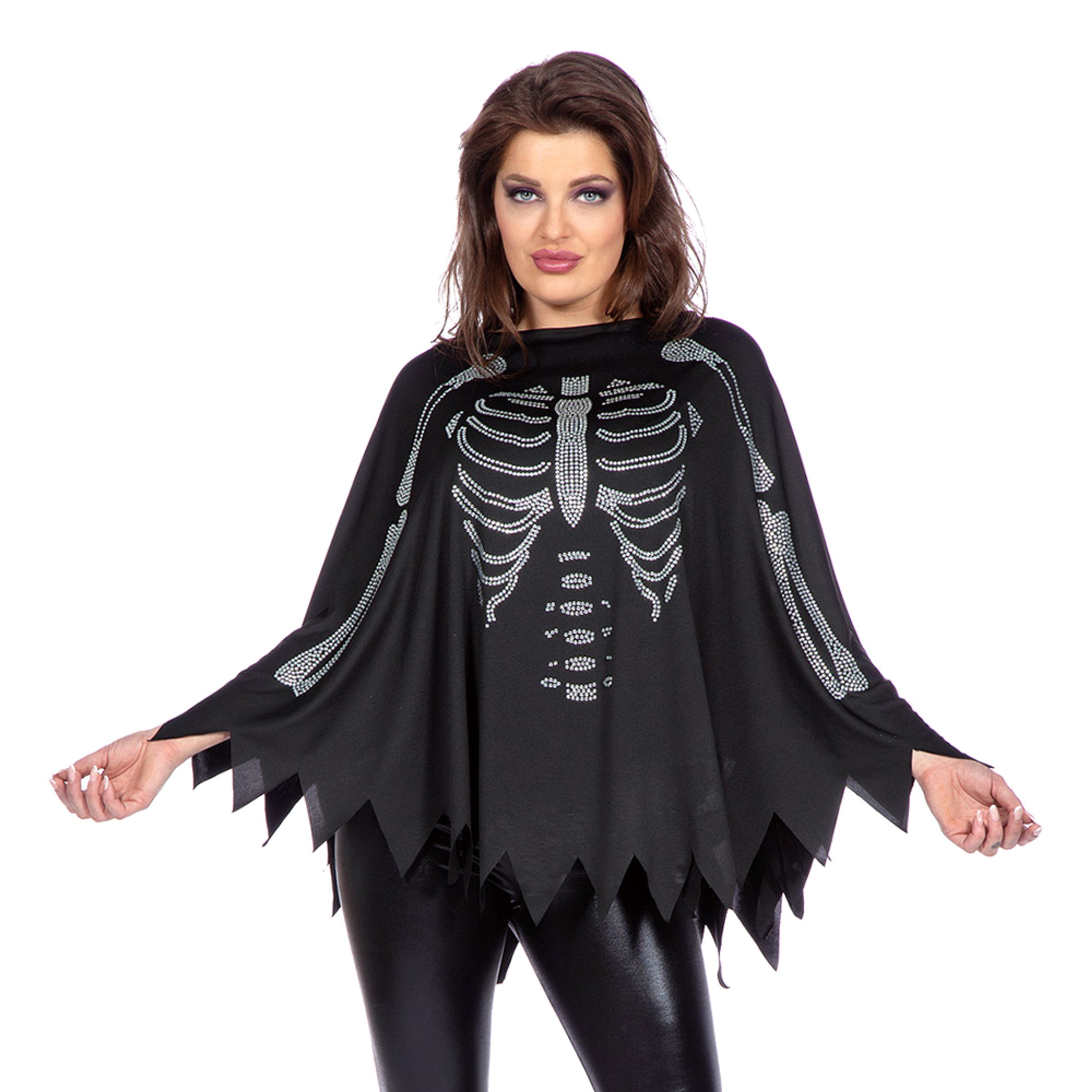 Poncho Skelett med Glitter - One size | Hem - Maskerad - Maskeraddräkter - Halloweendräkter | Maskeradspecialisten