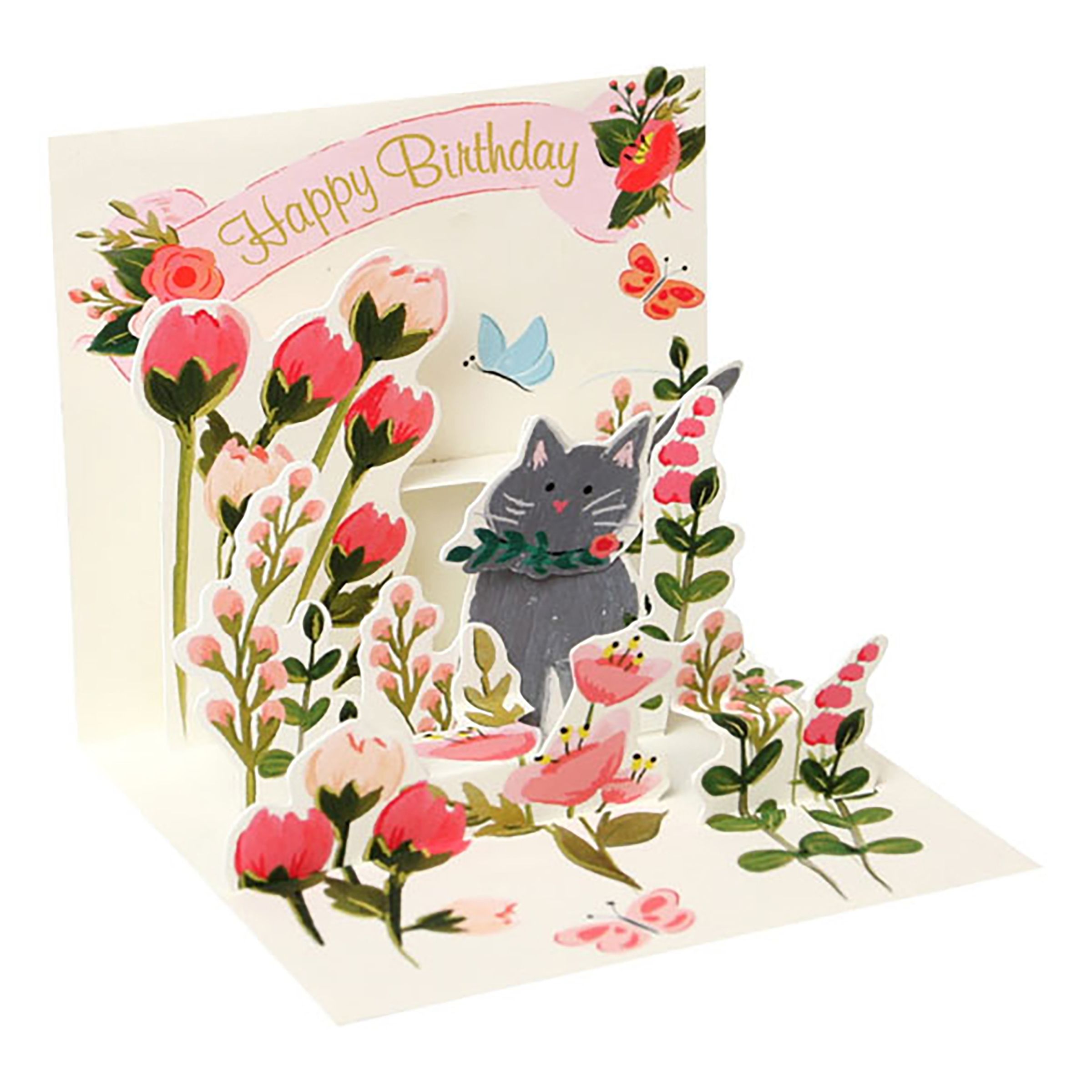 Läs mer om Pop-Up Kort Mini Katt med Blommor