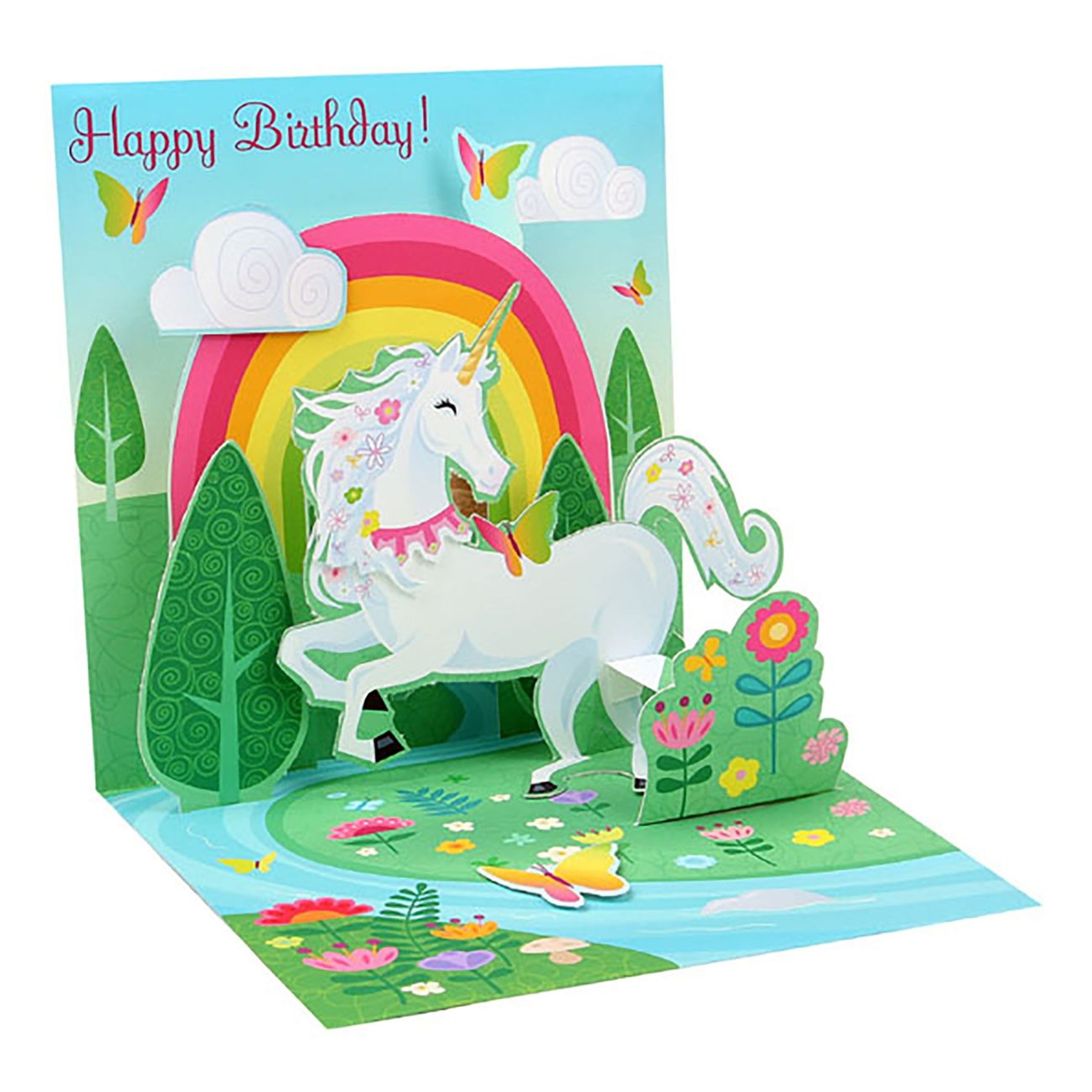 Läs mer om Pop-Up Kort Mini Unicorn Happy Birthday - 7x7 cm