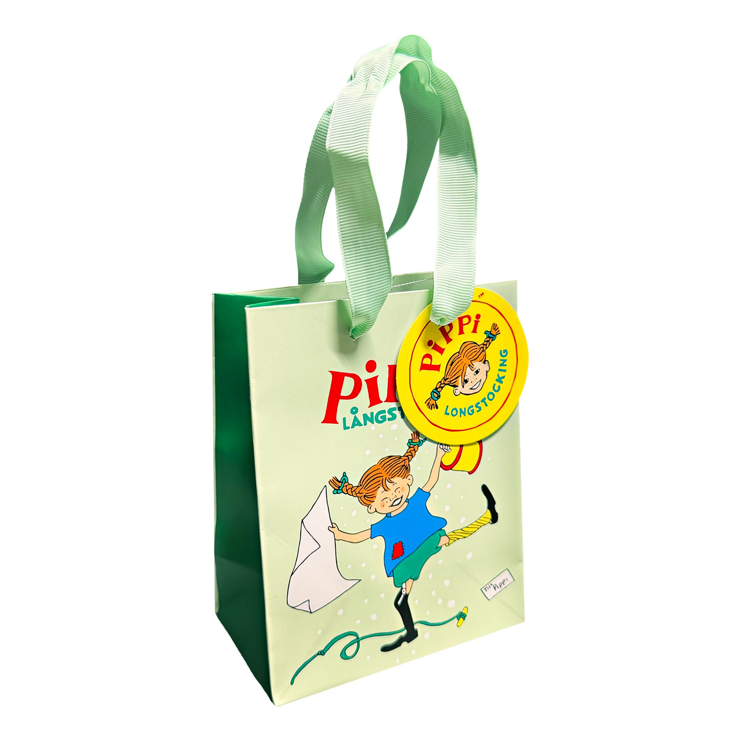 Presentpåse Pippi Långstrump Liten - Grön | Hem - Festartiklar - Presentinslagning | Party Outlet