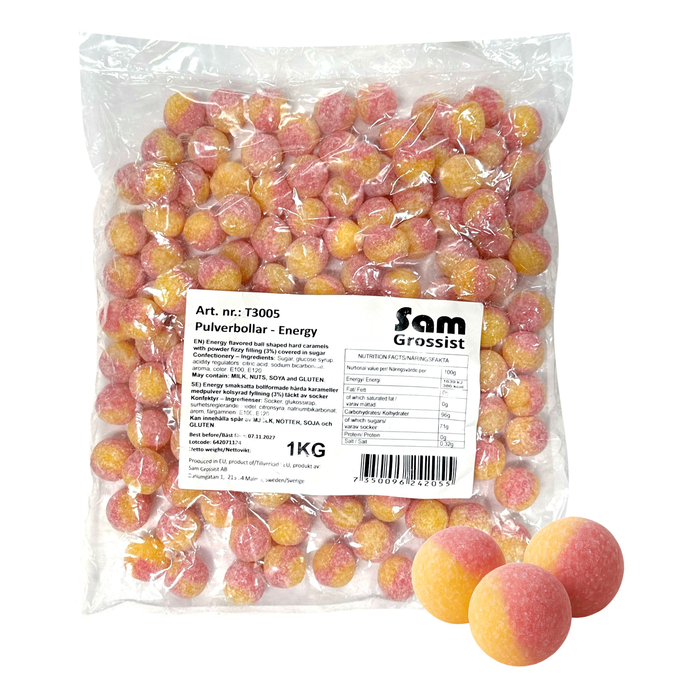 Pulverbollar Energy Storpack - 1 kg | Hem - Godis & Läsk - Godis - Surt Godis | Party Outlet