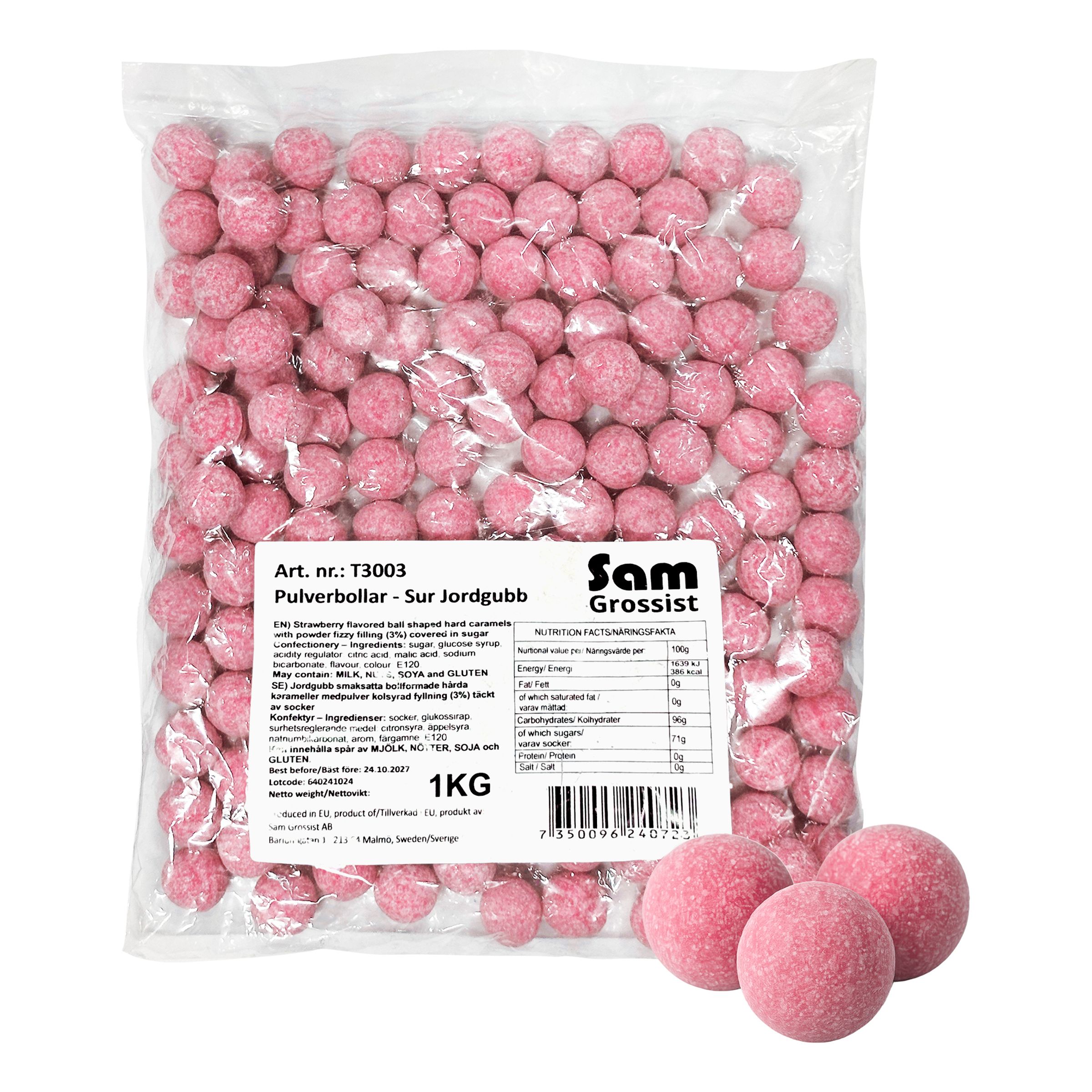 Pulverbollar Sur Jordgubb Storpack - 1 kg | Hem - Godis & Läsk - Godis - Retrogodis | Party Outlet