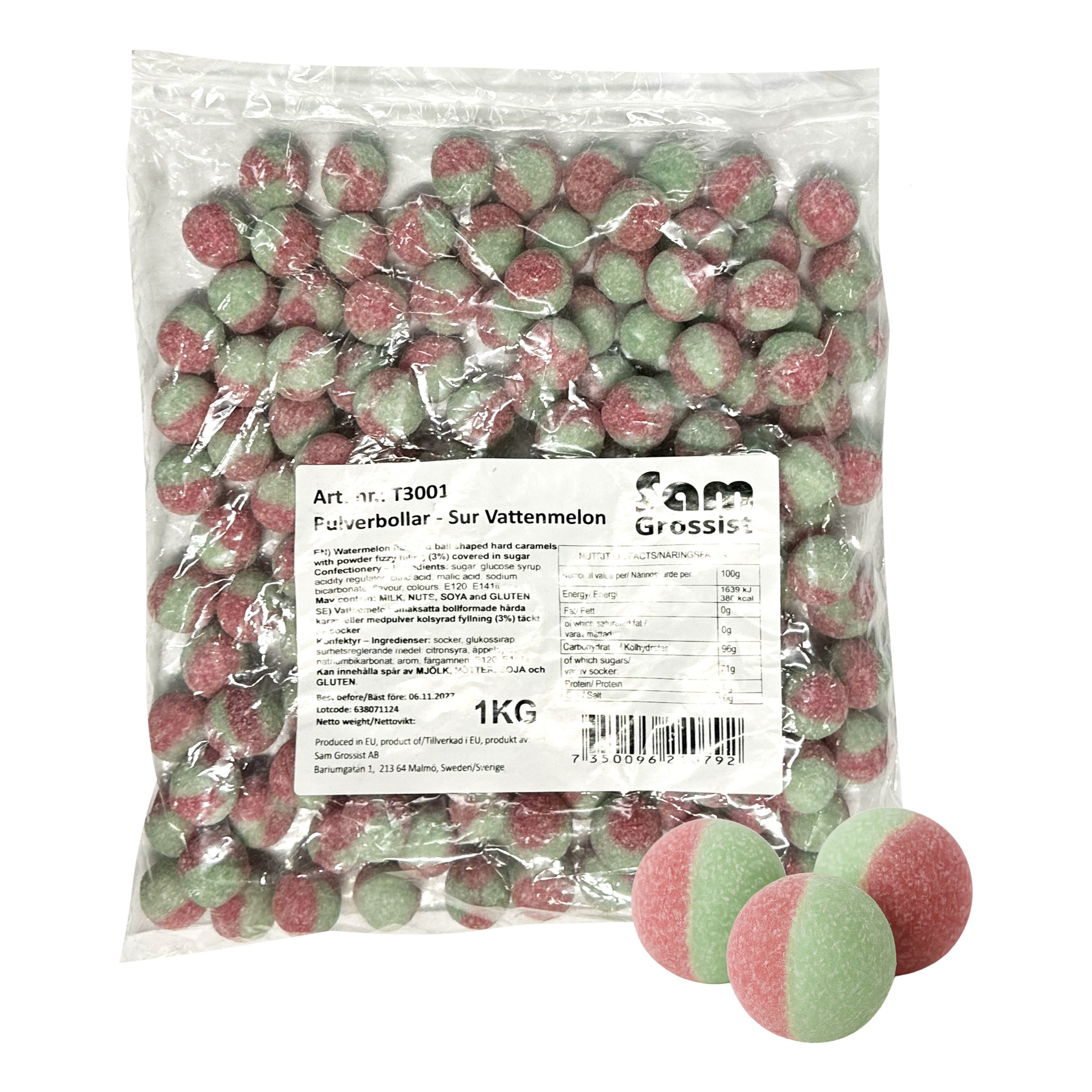 Pulverbollar Sur Vattenmelon Storpack - 1 kg | Hem - Godis & Läsk - Godis - Surt Godis | Party Outlet