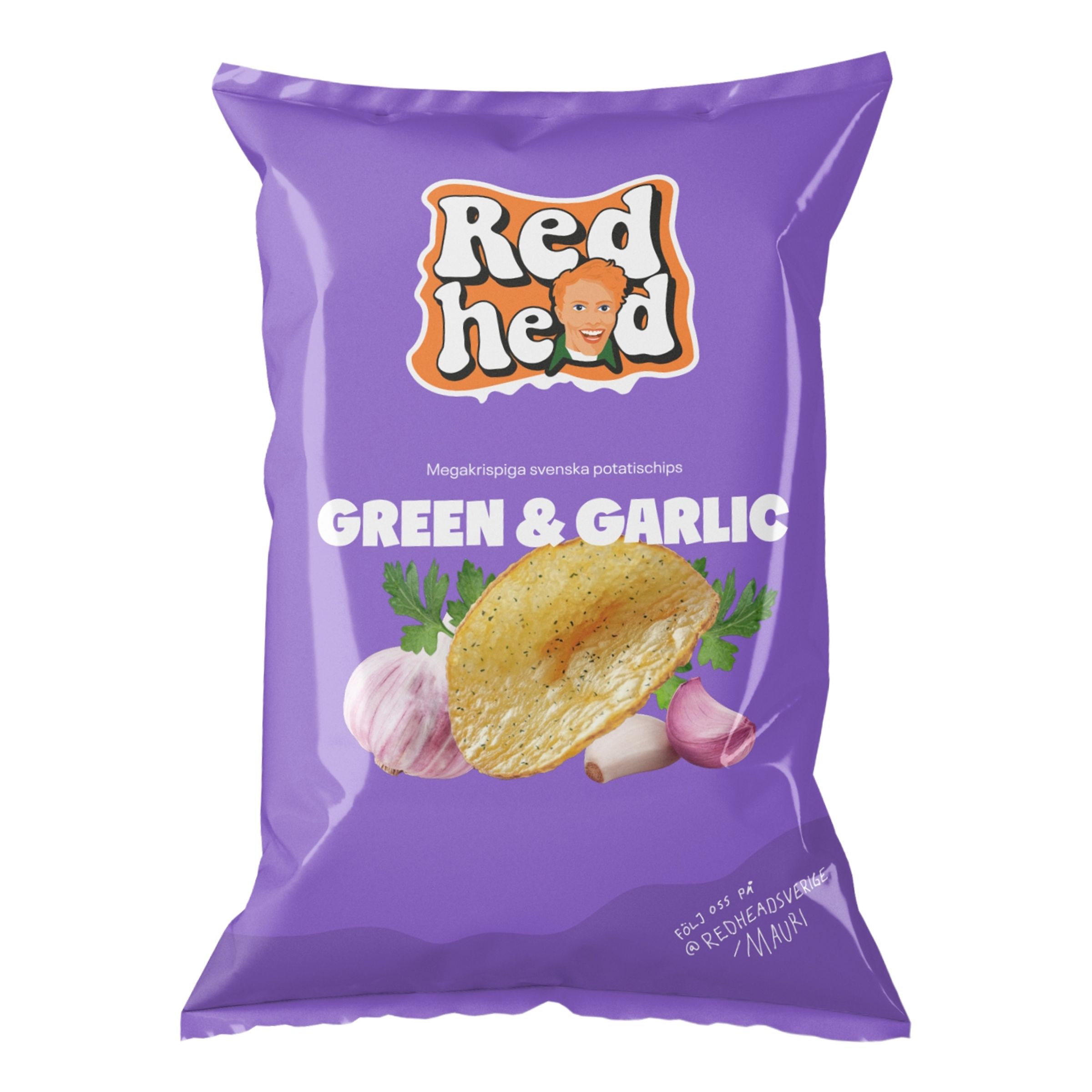 Redhead Green & Garlic Chips - 150 gram | Snacks//Hem//Godis & Läsk//Chips | PartyOutlet