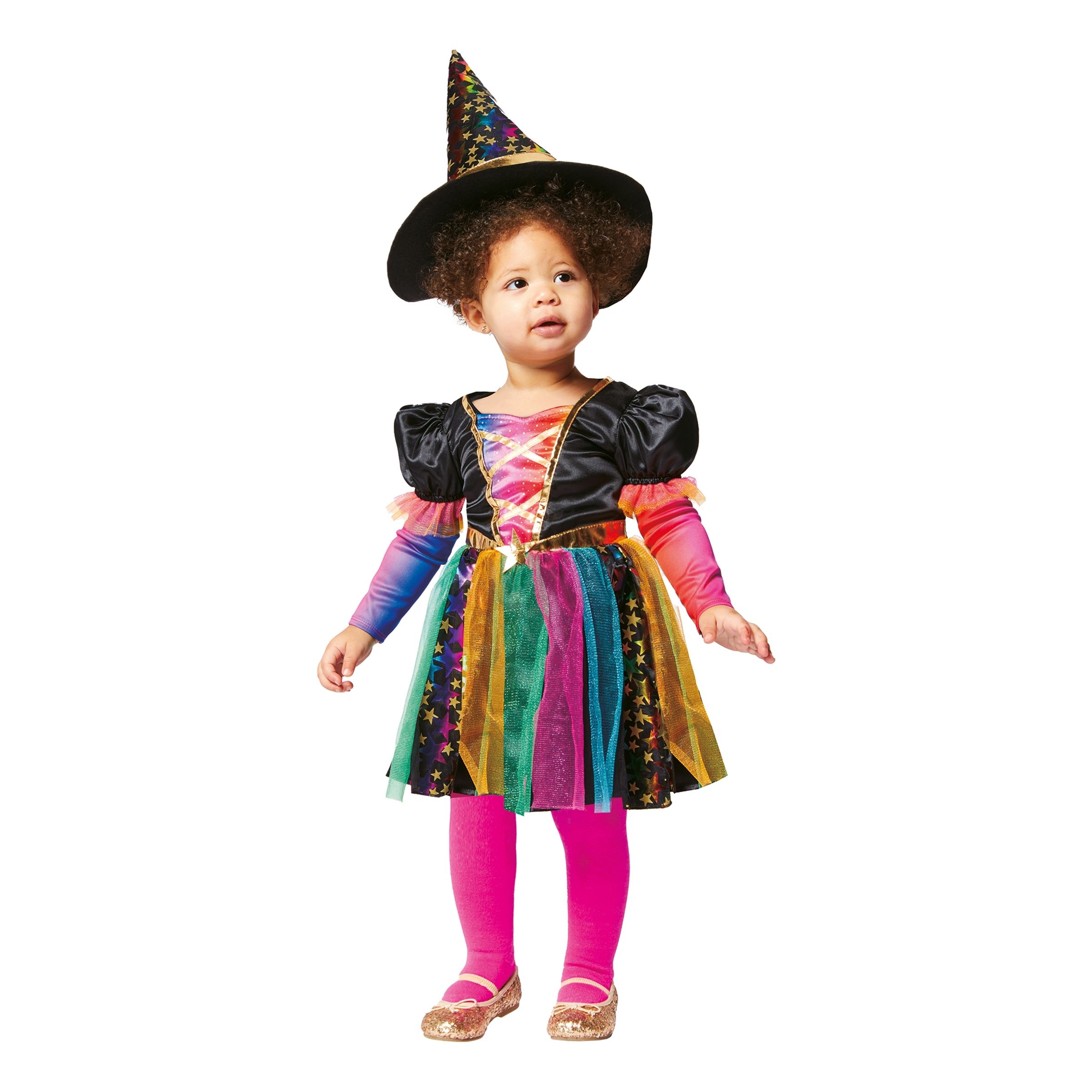 Läs mer om Regnbågsfärgad Häxa Barn Maskeraddräkt - Small (4-6 år)