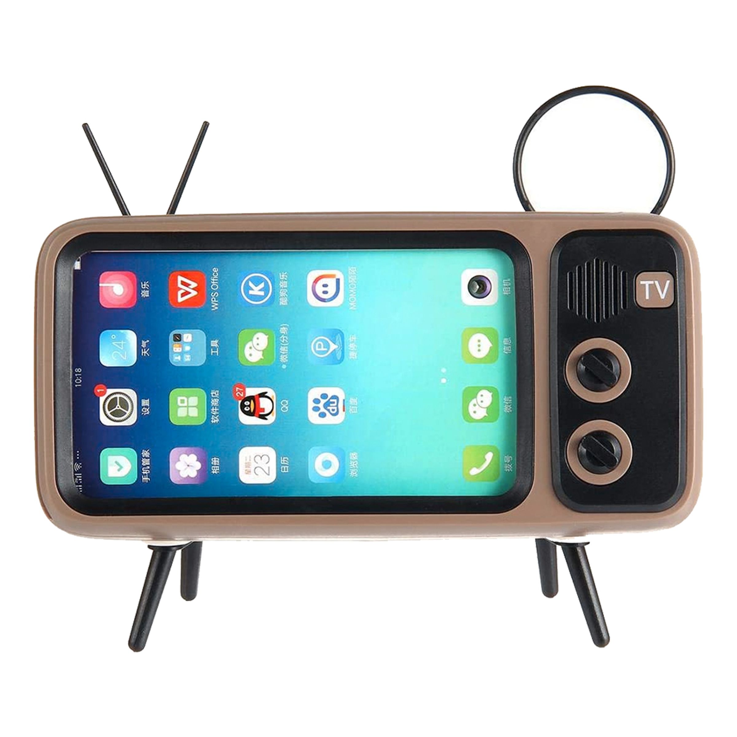 Läs mer om Retro TV Bluetooth Högtalare med Mobilhållare - Brun