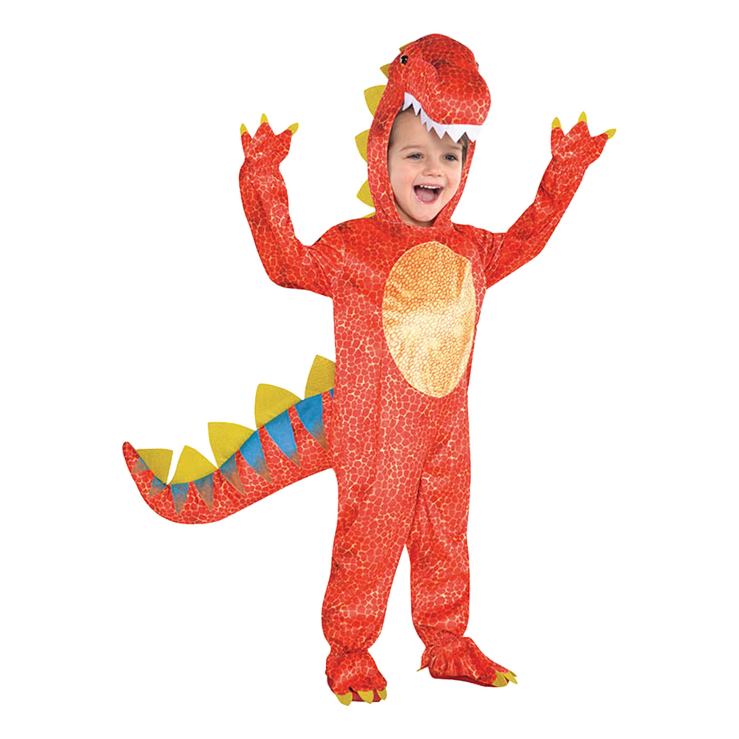 Läs mer om Röd Dinosaurie Barn Maskeraddräkt - X-Small