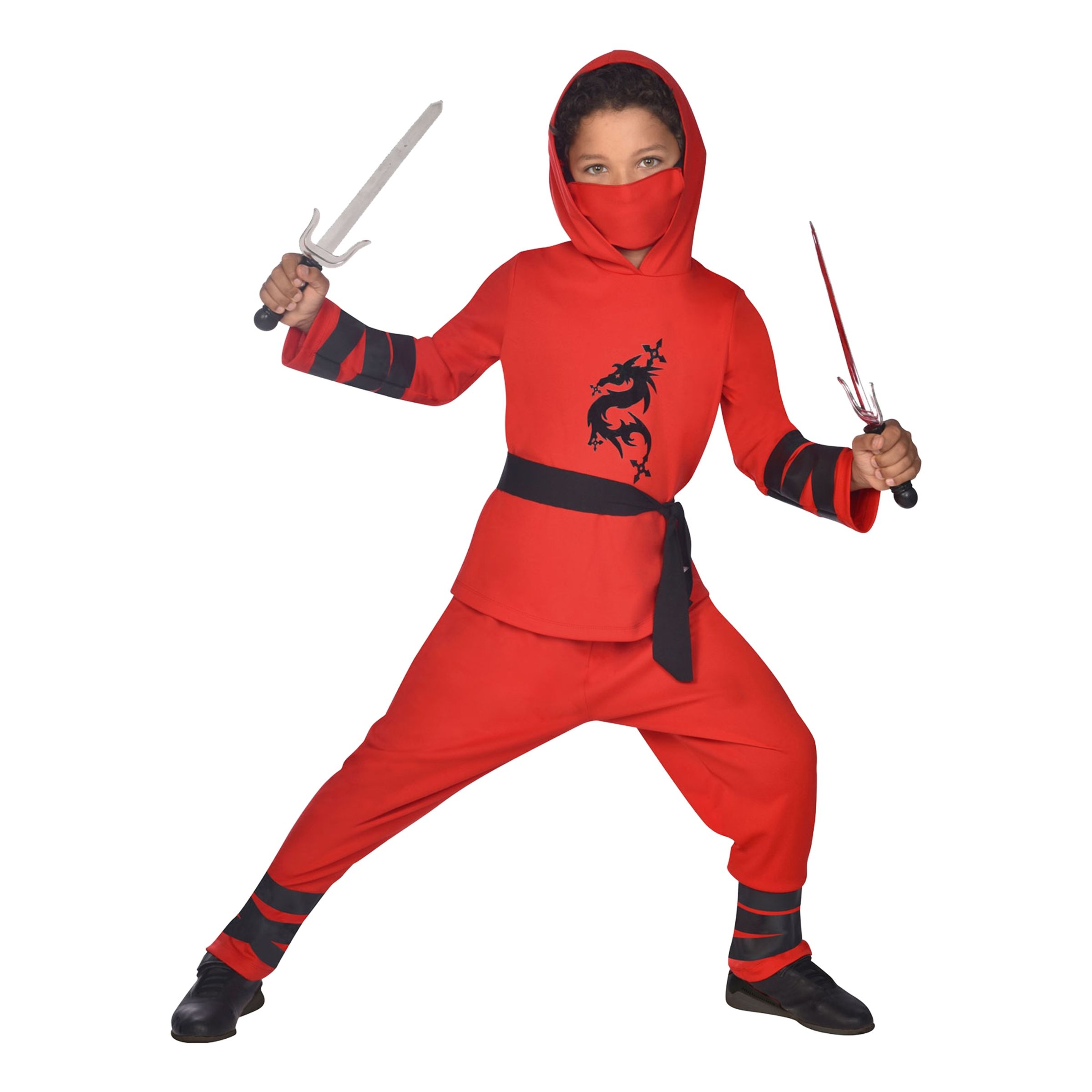 Läs mer om Röd Ninja Barn Maskeraddräkt - 6-8 år