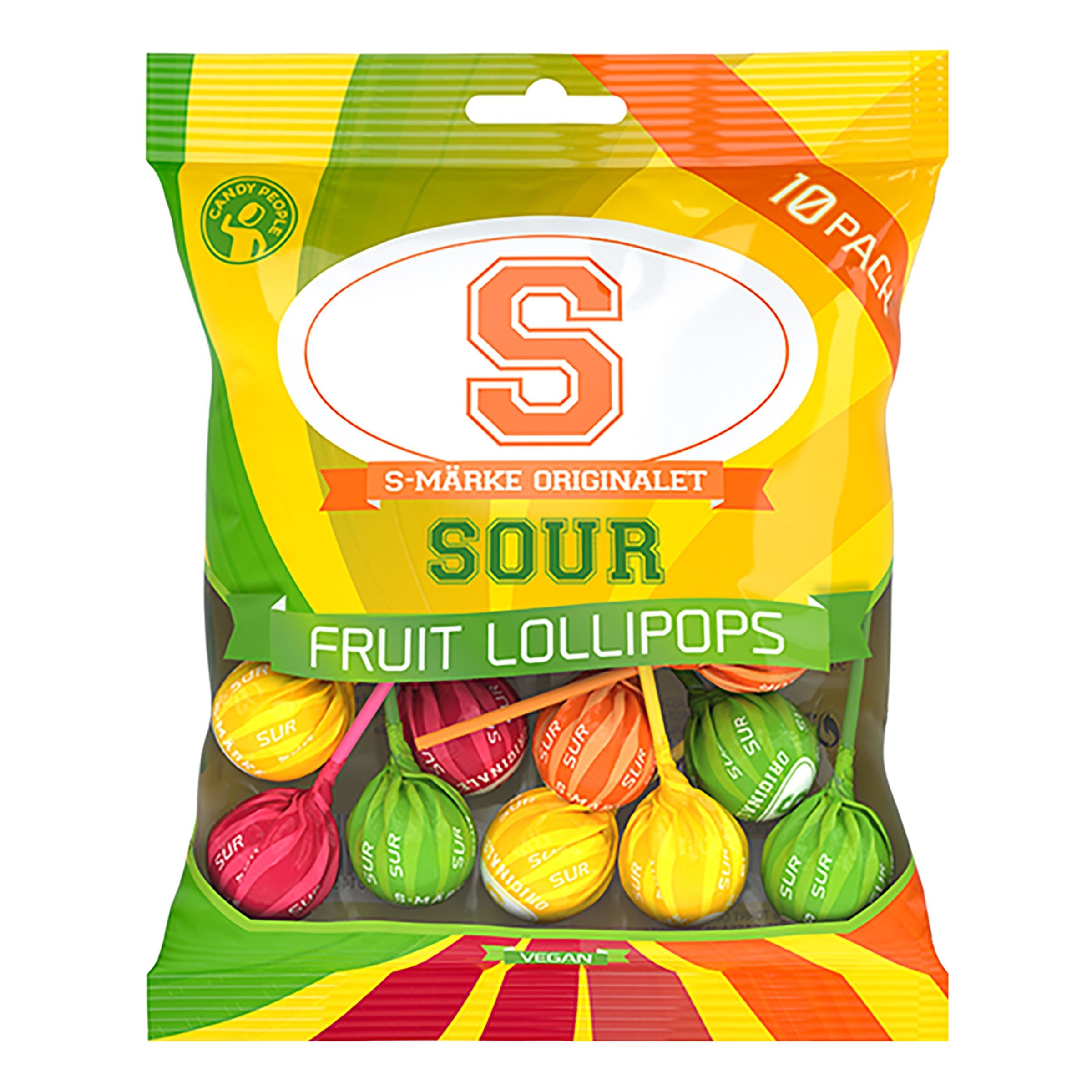 S-märke Sour Fruit Klubbor - 10-pack
