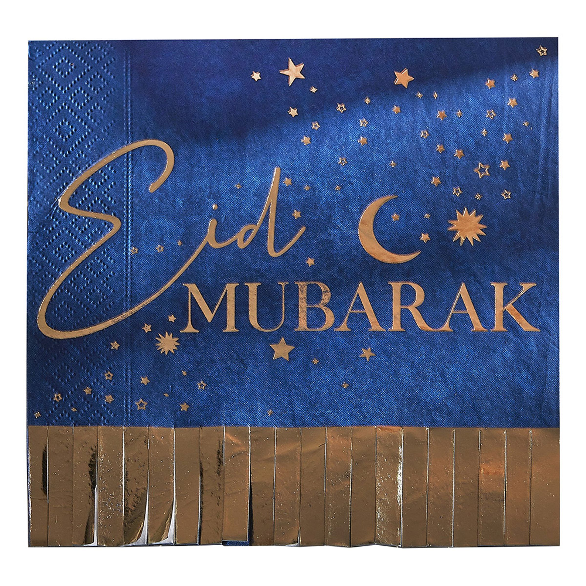 Läs mer om Servetter Eid Mubarak Blå/Guld - 16-pack