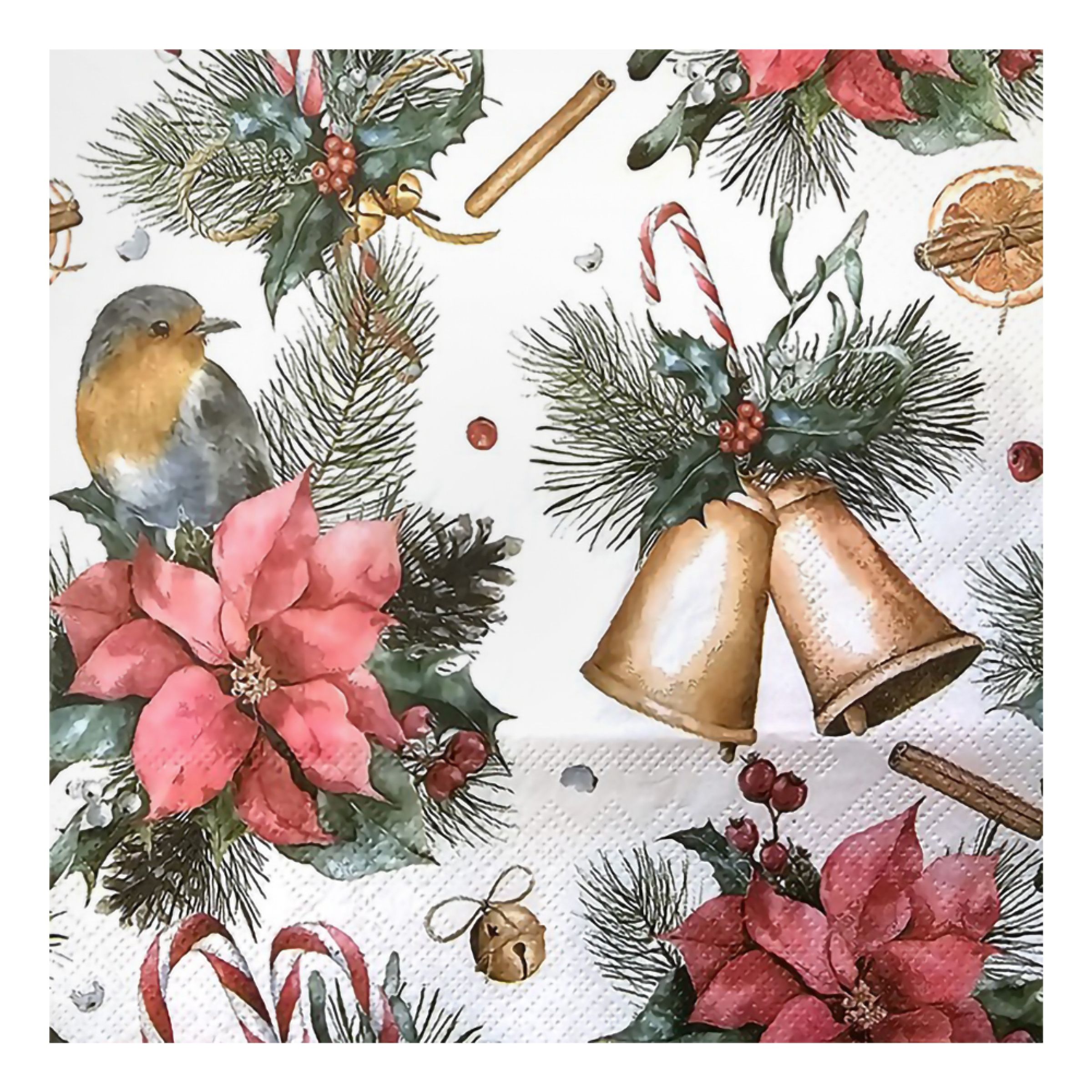 Servetter Julbjällror & Fågel - 20-pack | Hem - Festartiklar - Dukning - Servetter | Party Outlet