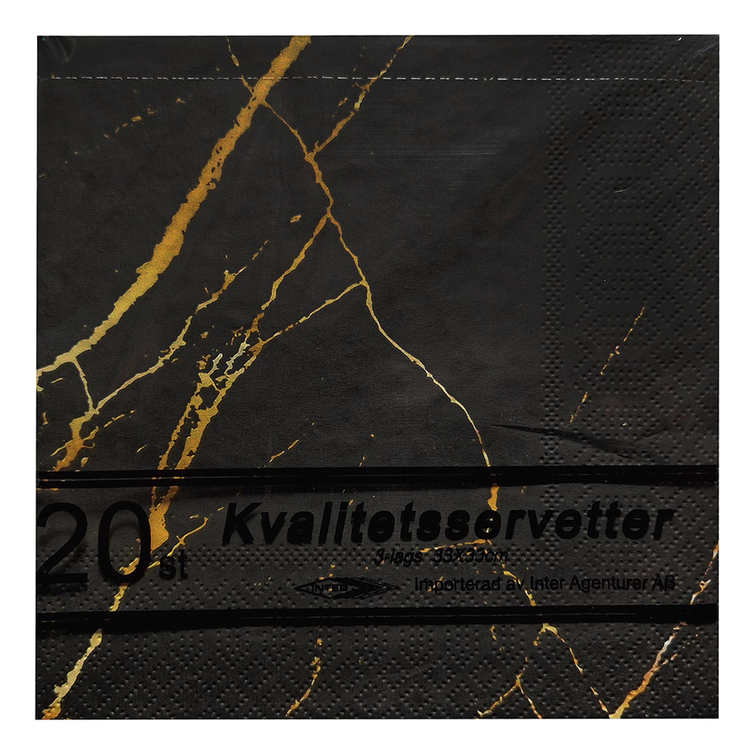 Läs mer om Servetter Marmor Svart/Guld - 20-pack
